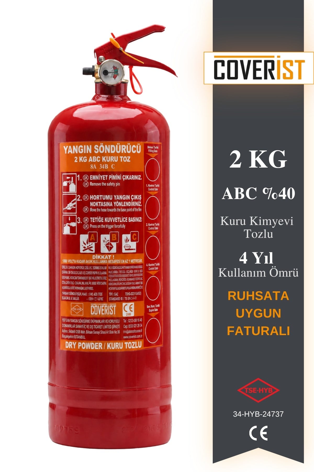 2 KG Yangın Söndürme Tüpü Kuru Kimyevi Tozlu Faturalı Yeni Üretim - Coverist