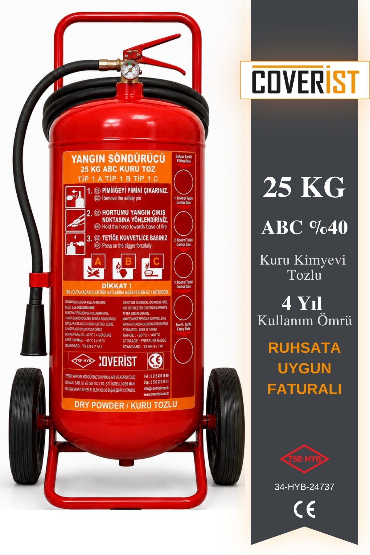 25 KG Kuru Kimyevi Tozlu Yangın Söndürme Tüpü Ruhsata Uygun Faturalı Yeni Üretim - Coverist