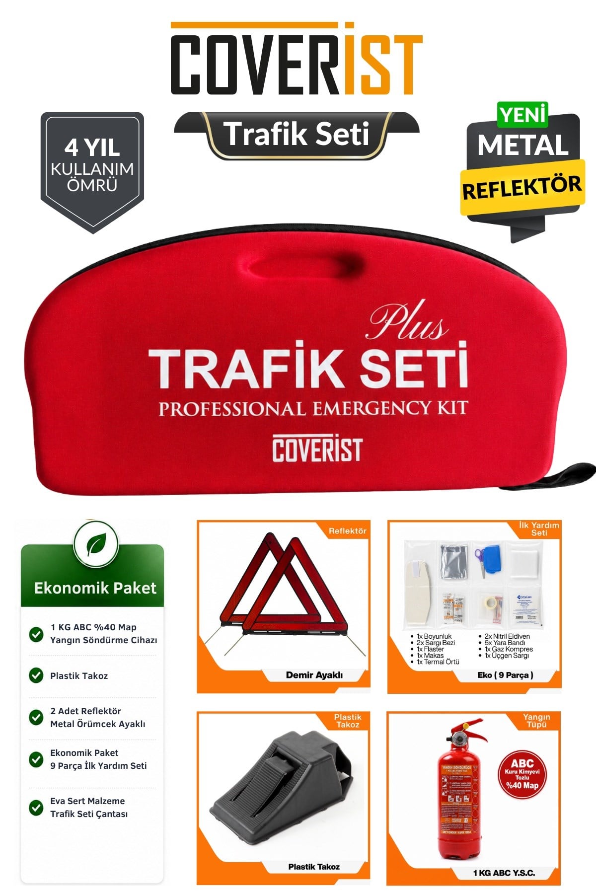Eva Trafik Seti - 1 KG Yangın Tüpü - 4 Yıllık - Ekonomik Paket