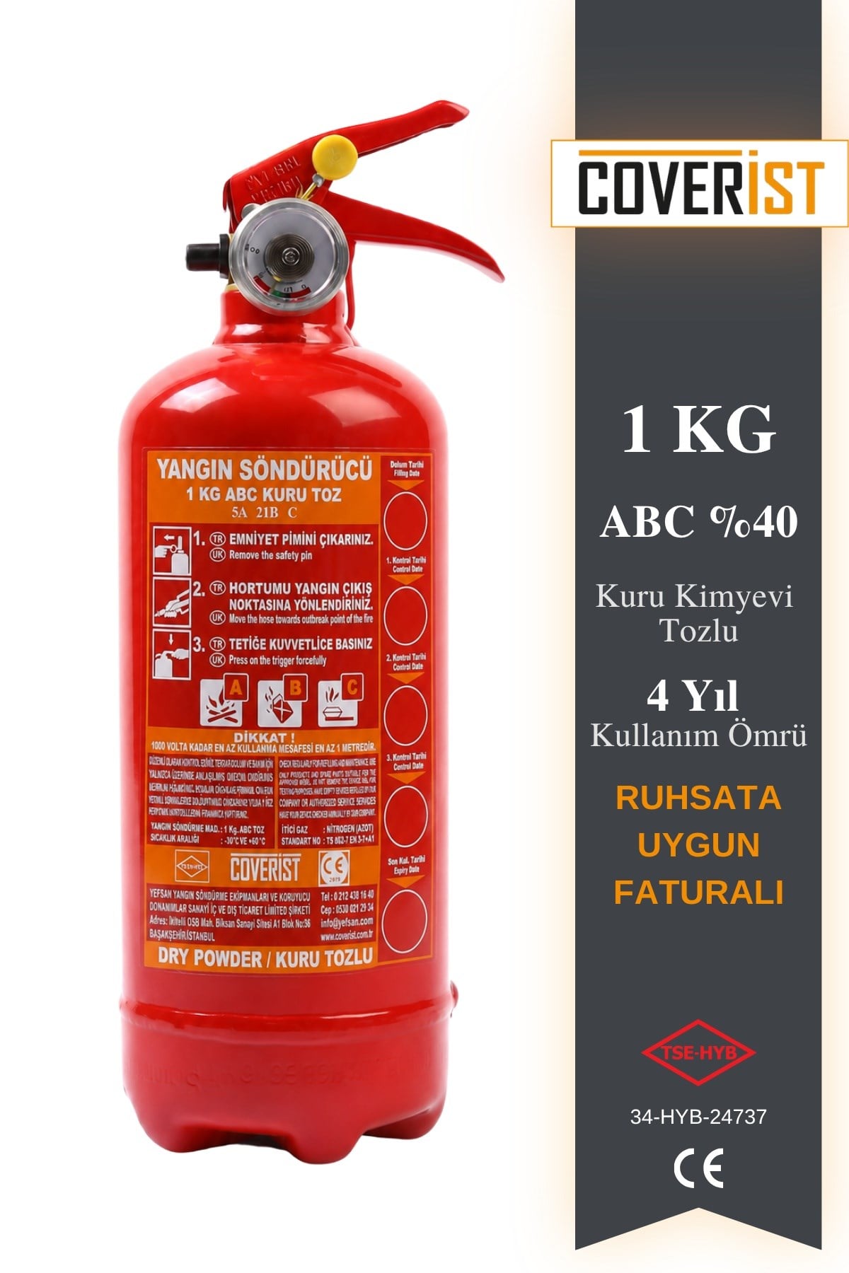 Eva Trafik Seti - 1 KG Yangın Tüpü - 4 Yıllık - Kırmızı - Bronz Paket