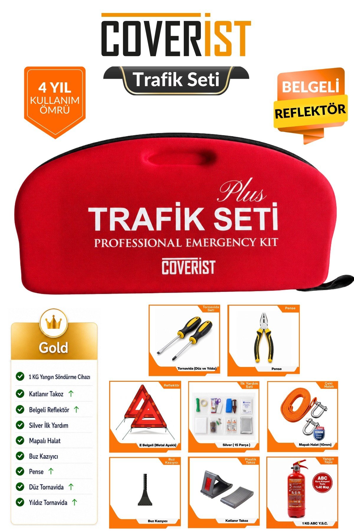 Eva Trafik Seti Plus - 1 KG Yangın Tüpü - 4 Yıllık - Kırmızı - Gold Paket