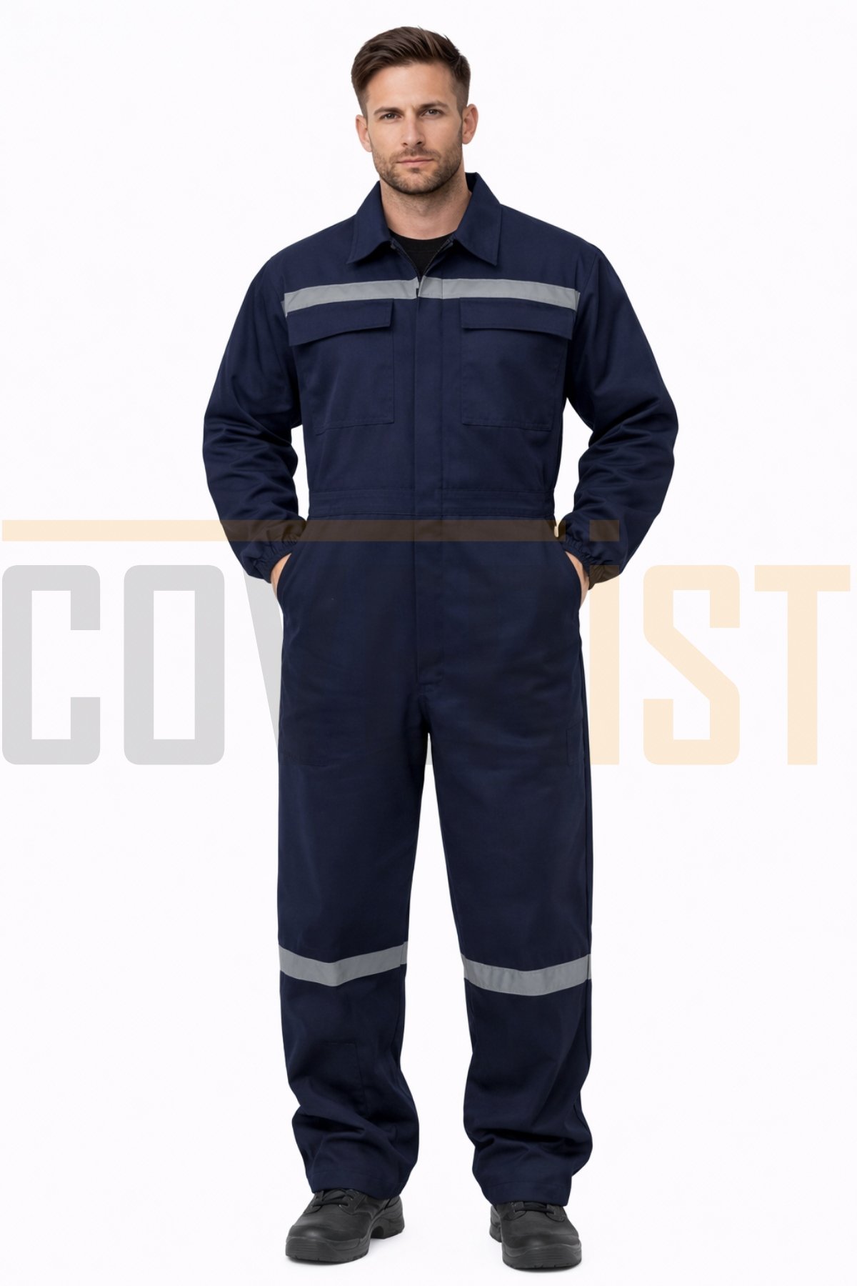 Reflektörlü Gabardin 16/12 İş Tulumu - Lacivert