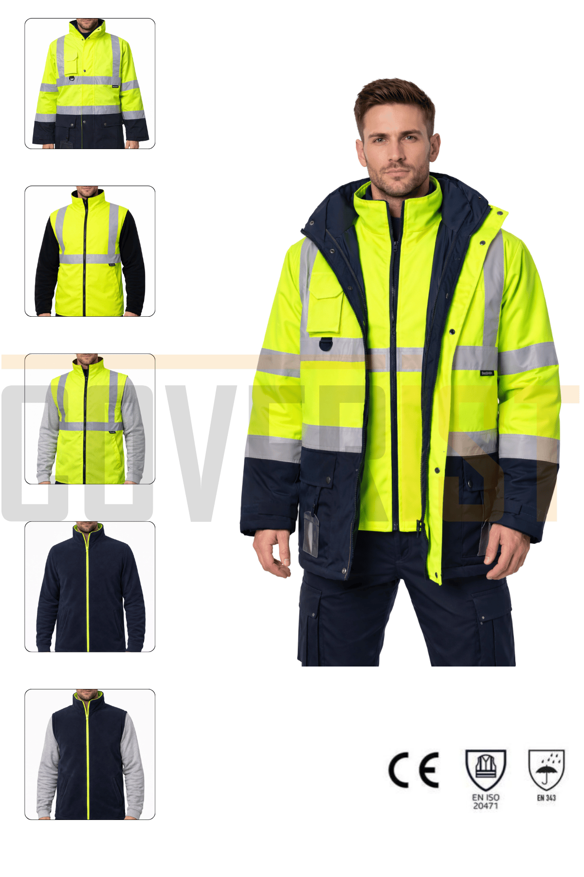 Reflektörlü Oxford 5+1 Kışlık Parka İçi Çıkmalı Parka - Sarı Lacivert