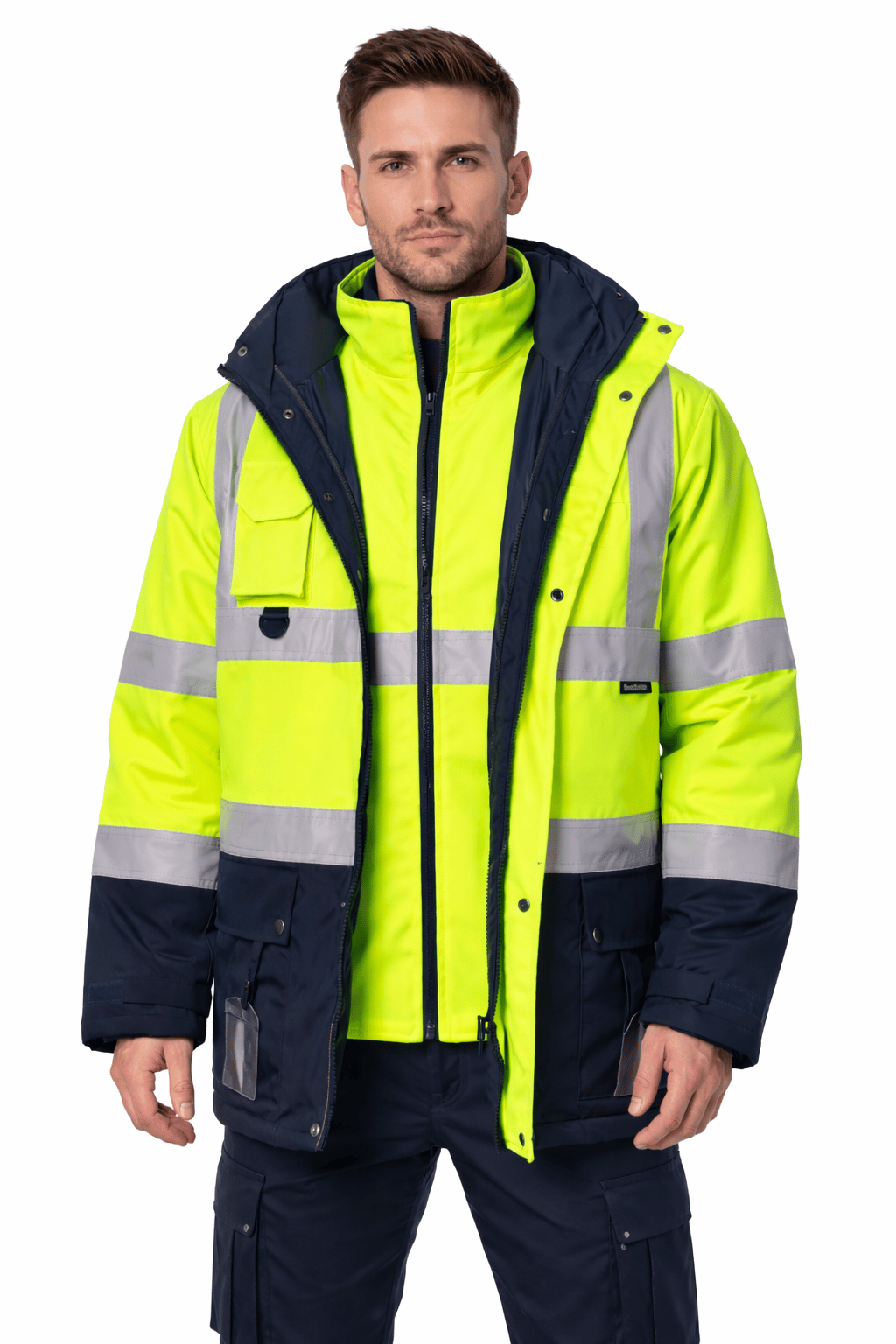 Reflektörlü Oxford 5+1 Kışlık Parka İçi Çıkmalı Parka - Sarı Lacivert