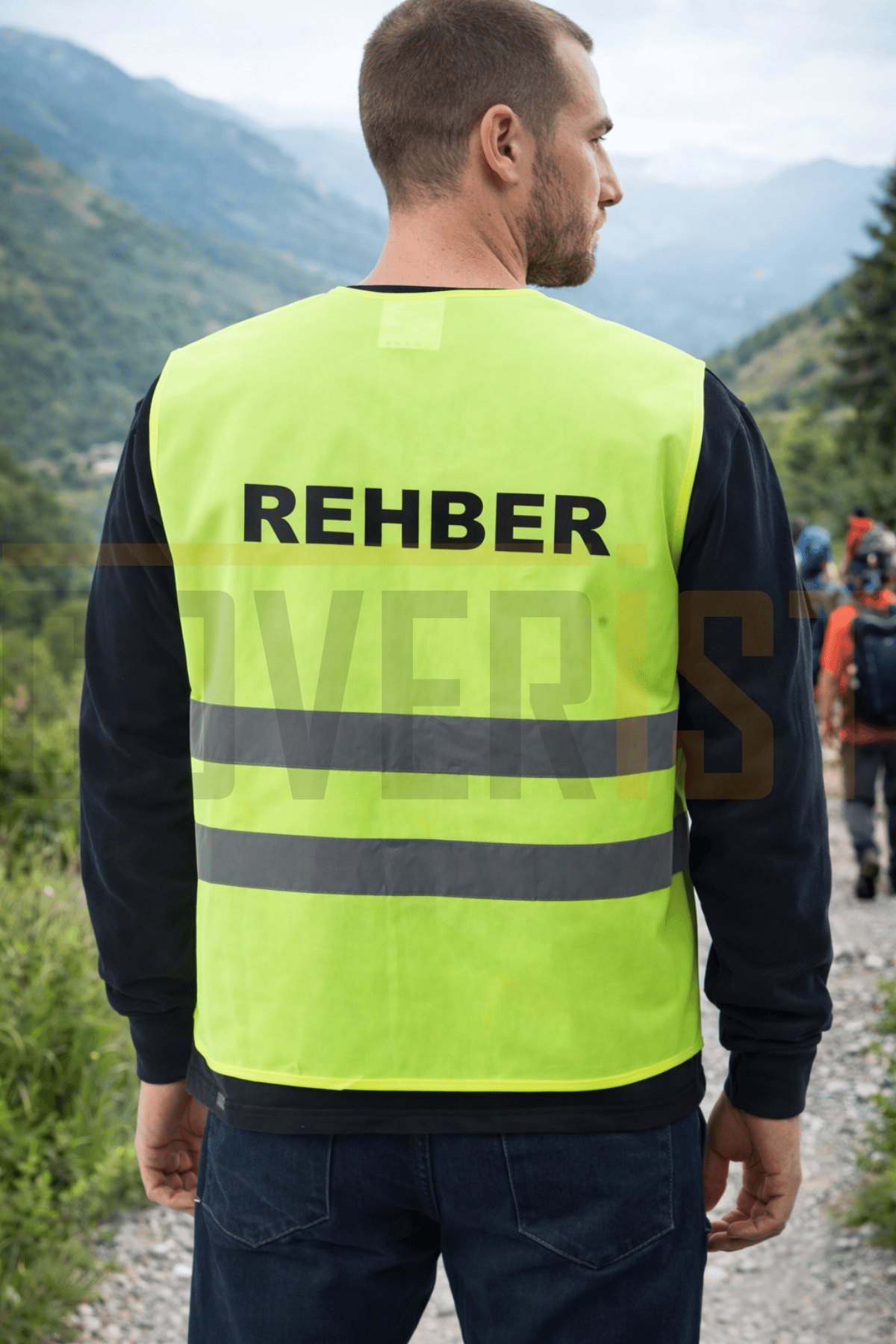 Reflektörlü Rehber Yazılı Yelek Yüksek Görünümlü Rehber Yeleği - Sarı
