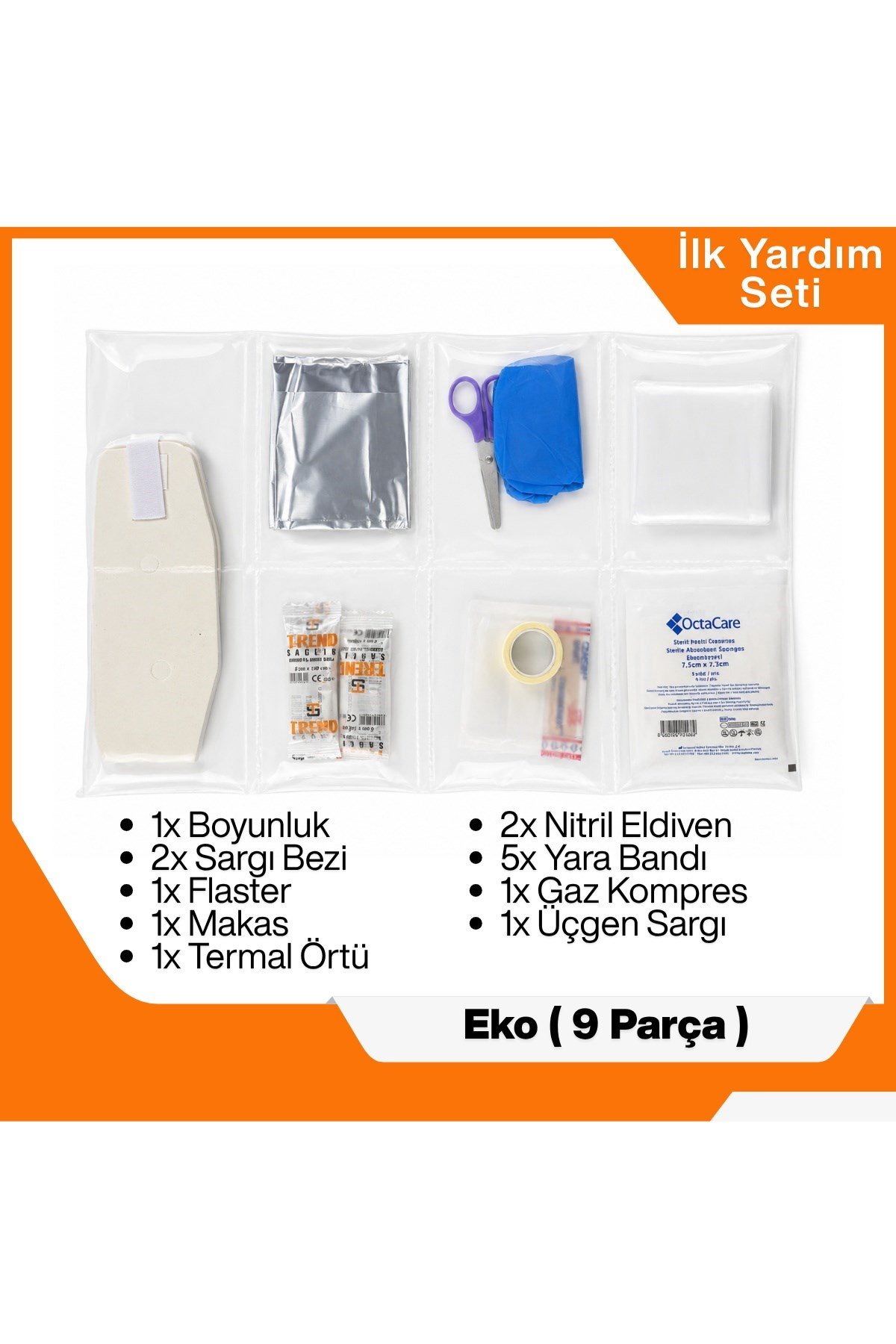 Trafik ve İlk Yardım Seti - Muayene Uyumlu 1 KG Araç Yangın Tüpü - 2 Adet Reflektör - Bronze Pack