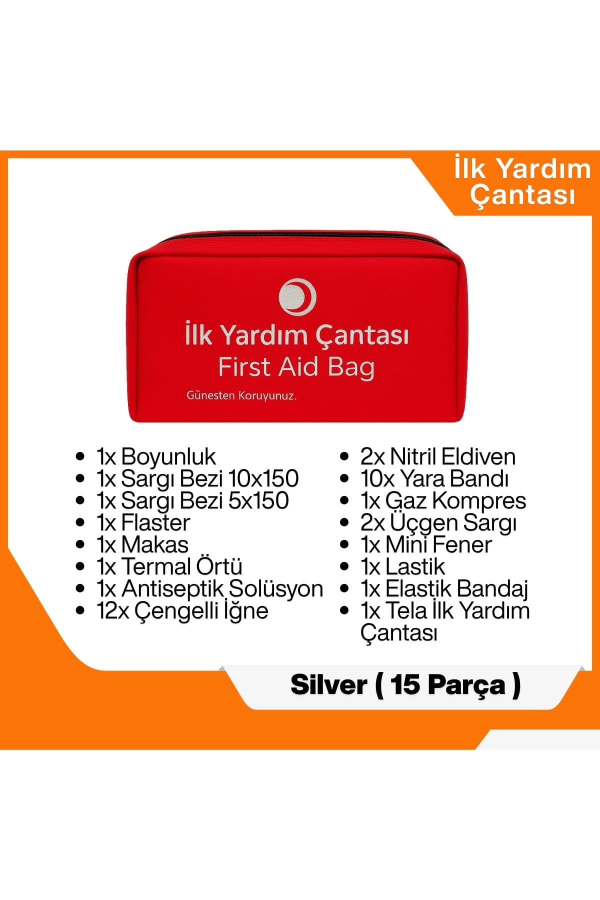 Trafik ve İlk Yardım Seti - Muayene Uyumlu 1 KG Araç Yangın Tüpü - 2 Adet Reflektör - Gold Pack
