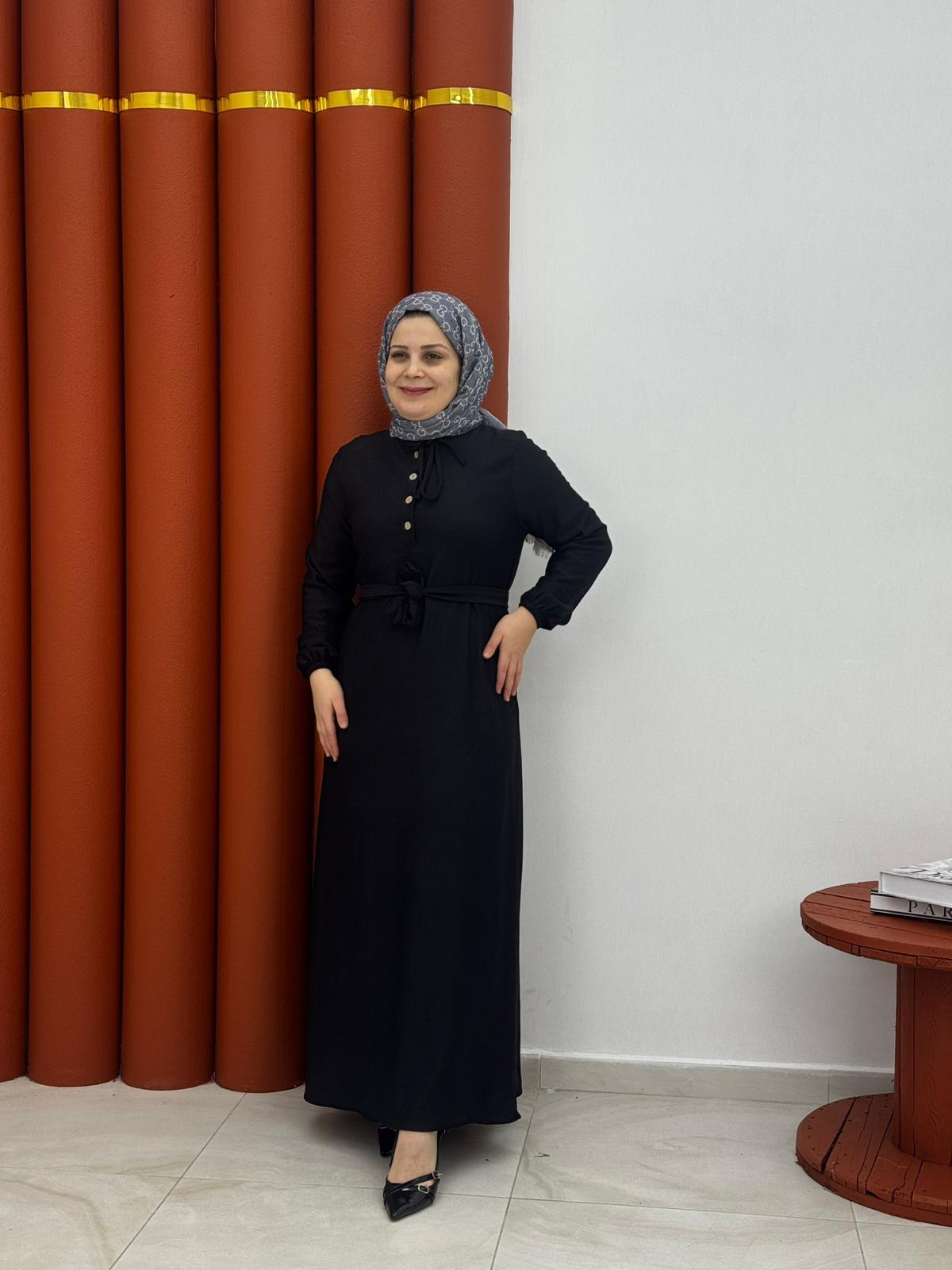 9665 karin kumaş yarım dügmeli siyah