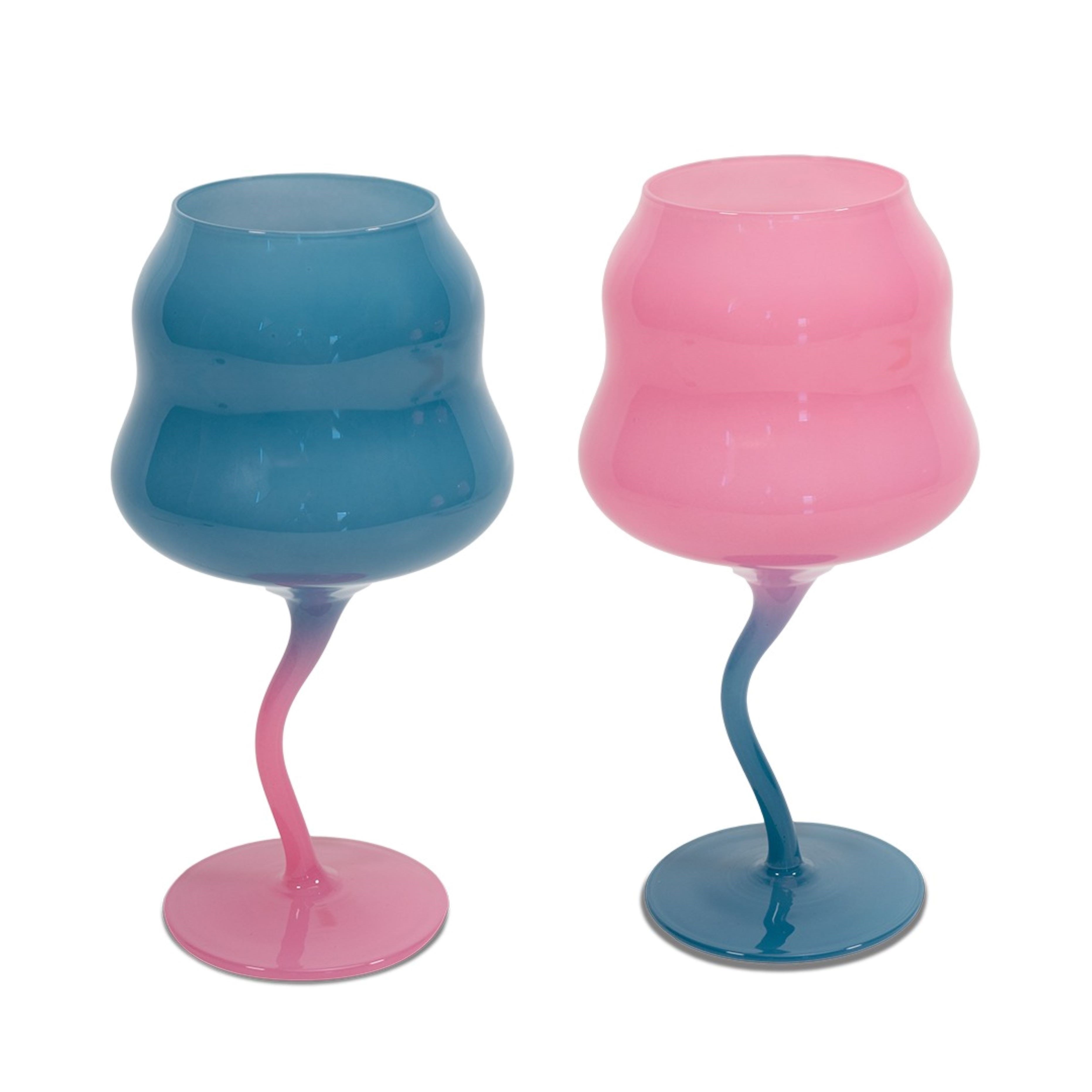 2Lİ CAM KADEH SETİ MAVİ PEMBE-PEMBE MAVİ