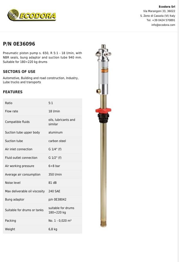 Varil Tipi Yağ Pompası - OE36096
