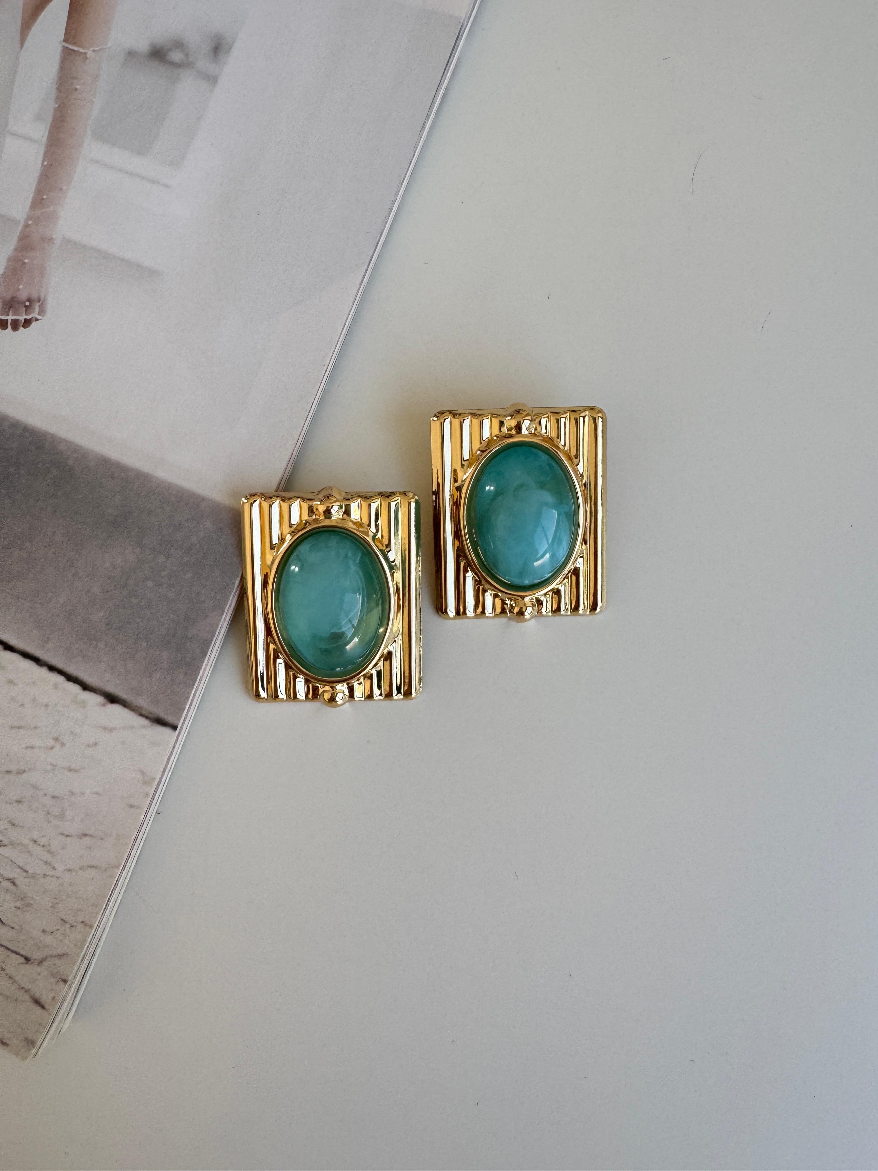 Altın Kaplama Vintage Küpe (turkuaz)