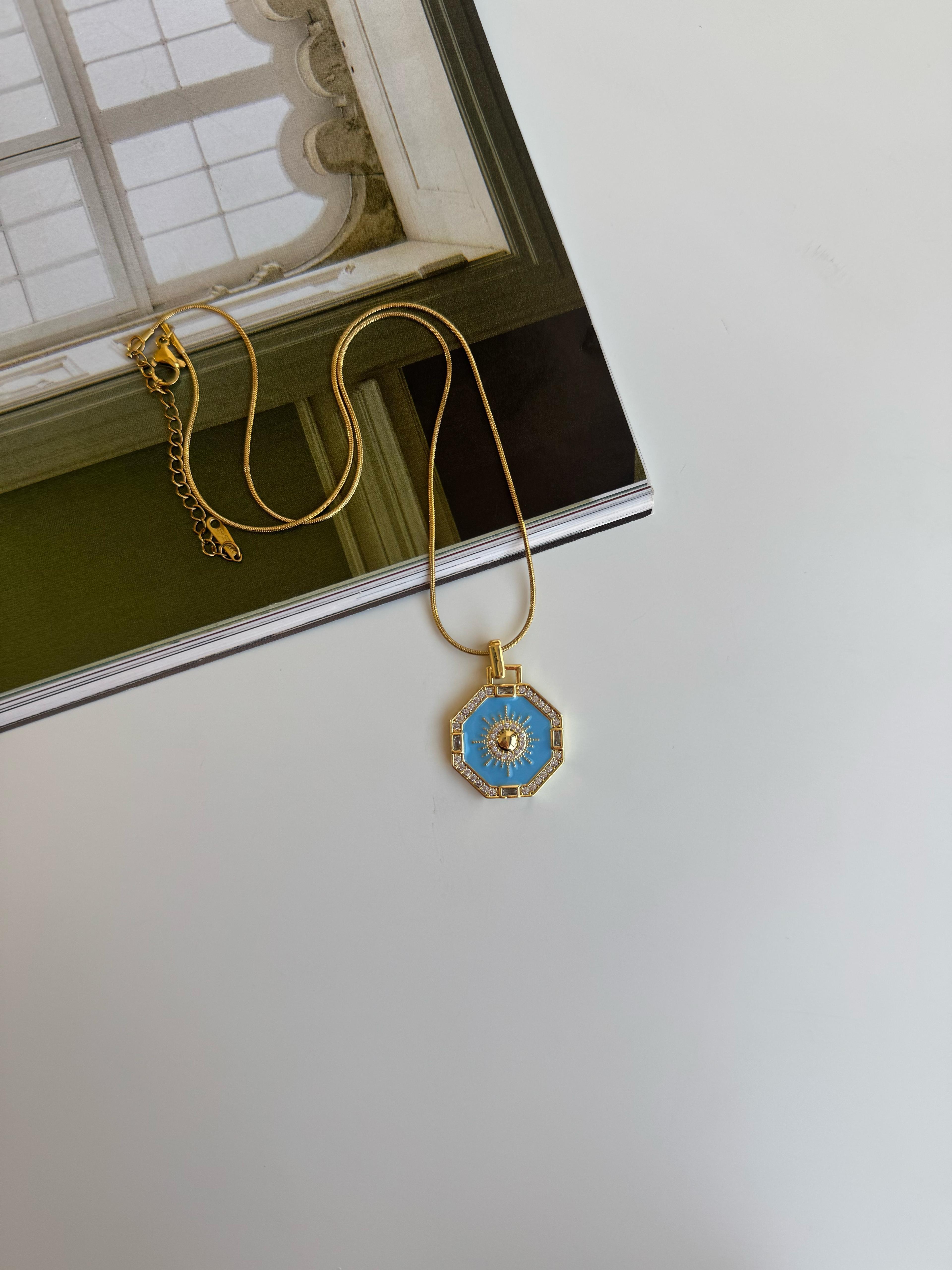 Çelik Mavi Burç Kolyesi