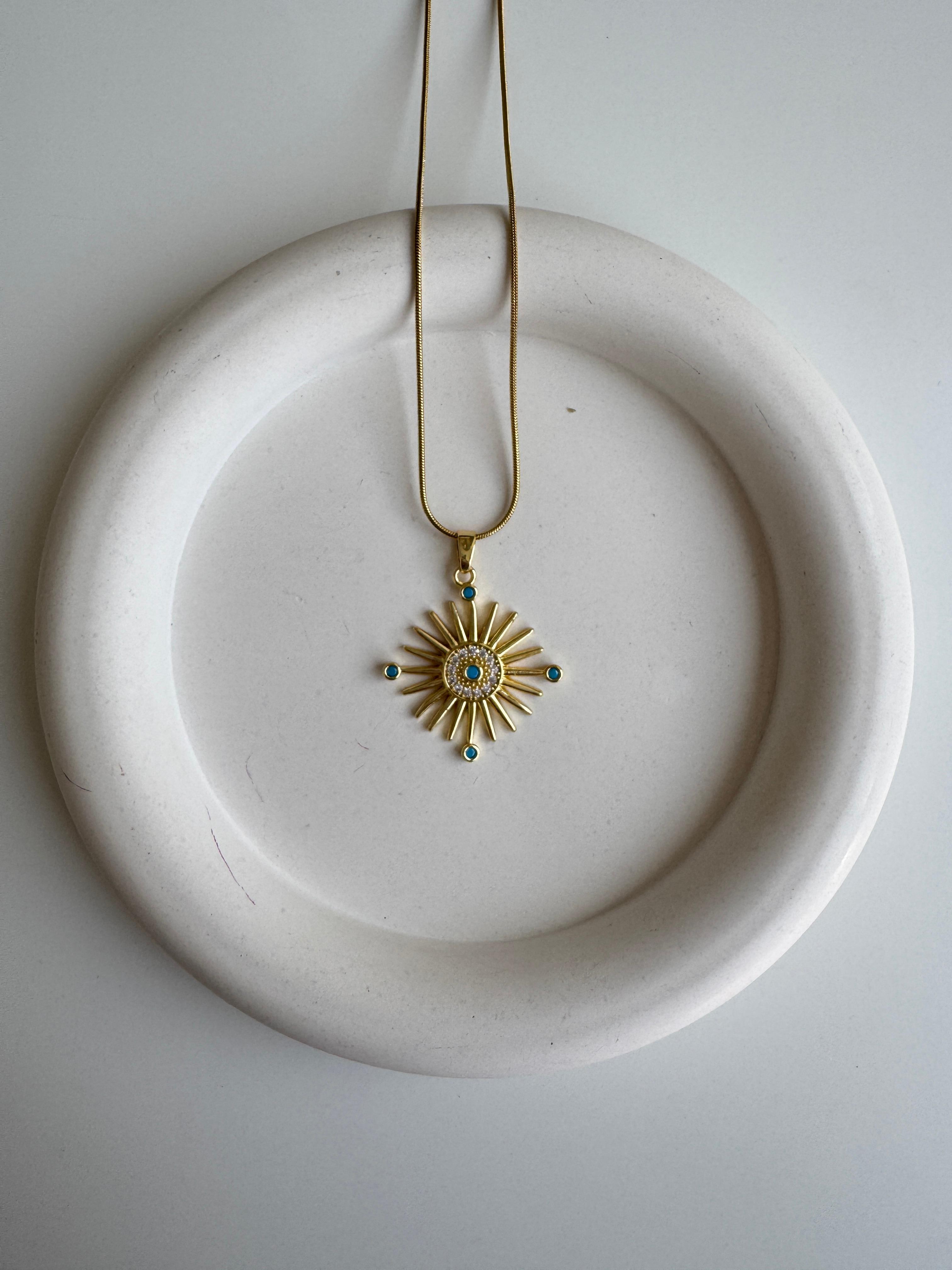 Çelik Mavi Taşlı Kolye