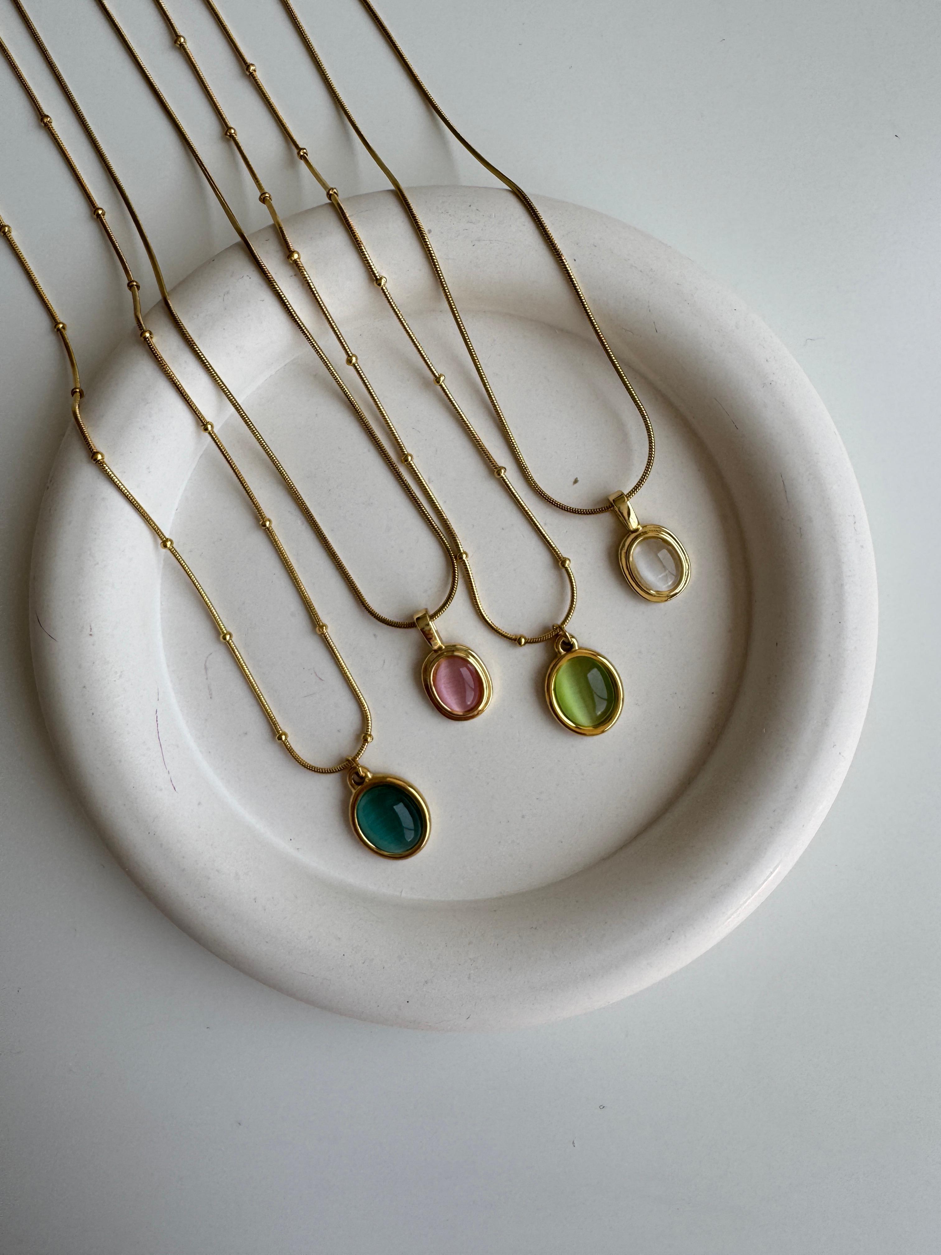 Çelik Mavi Taşlı Opal Kolye