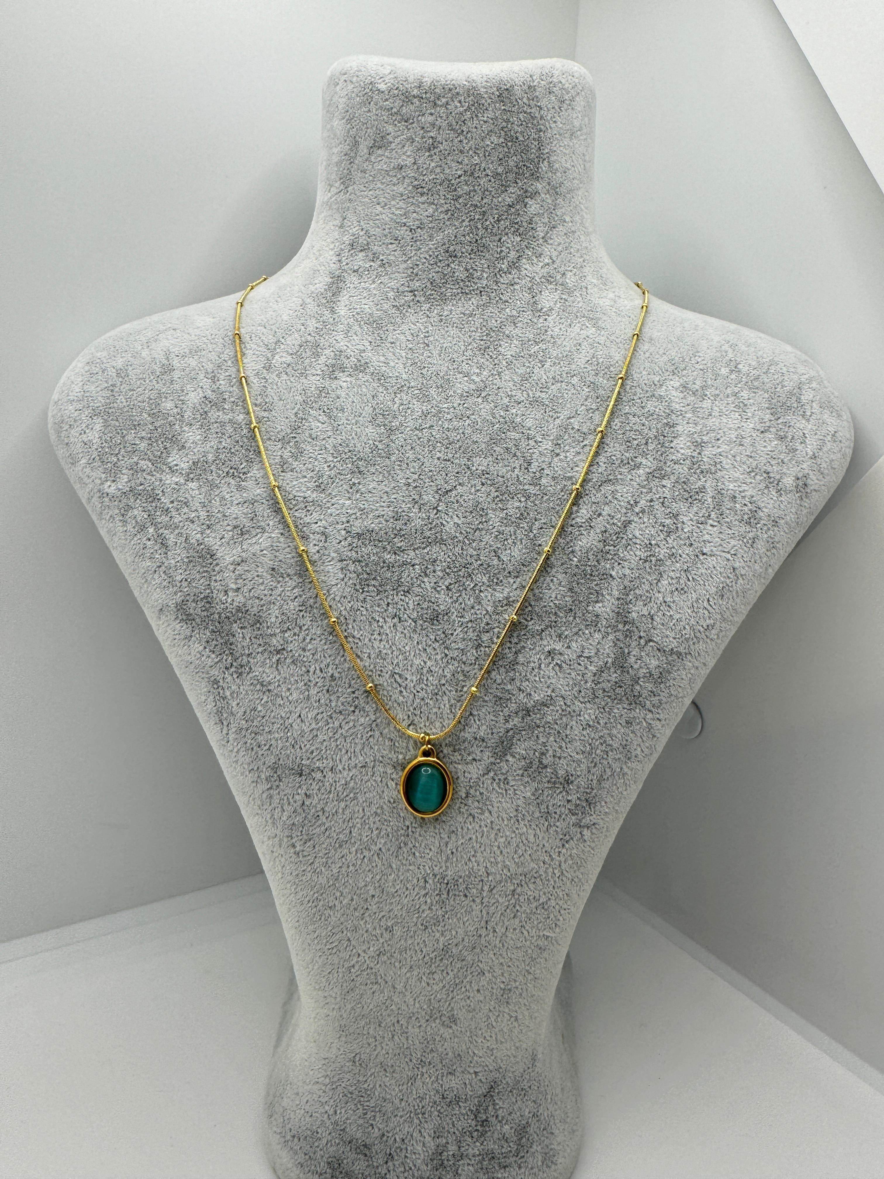 Çelik Mavi Taşlı Opal Kolye