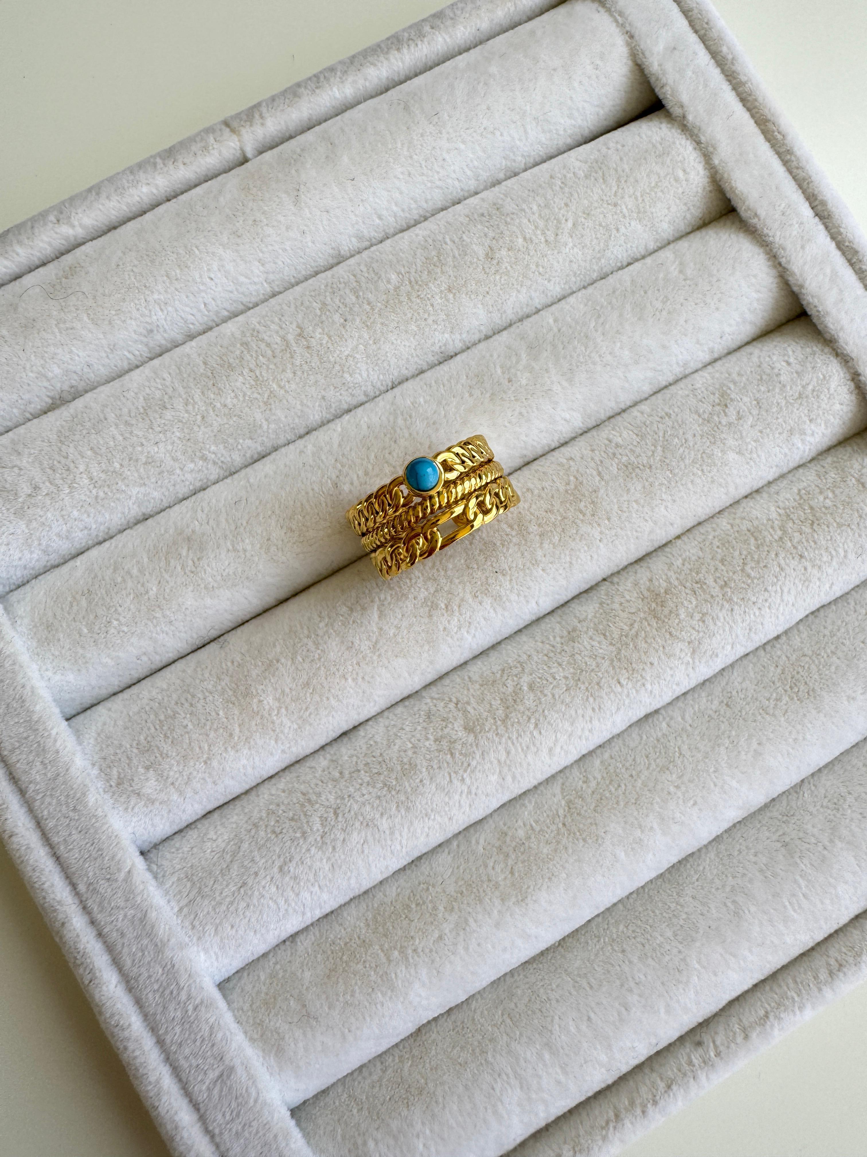 Çelik Mavi Taşlı Yüzük