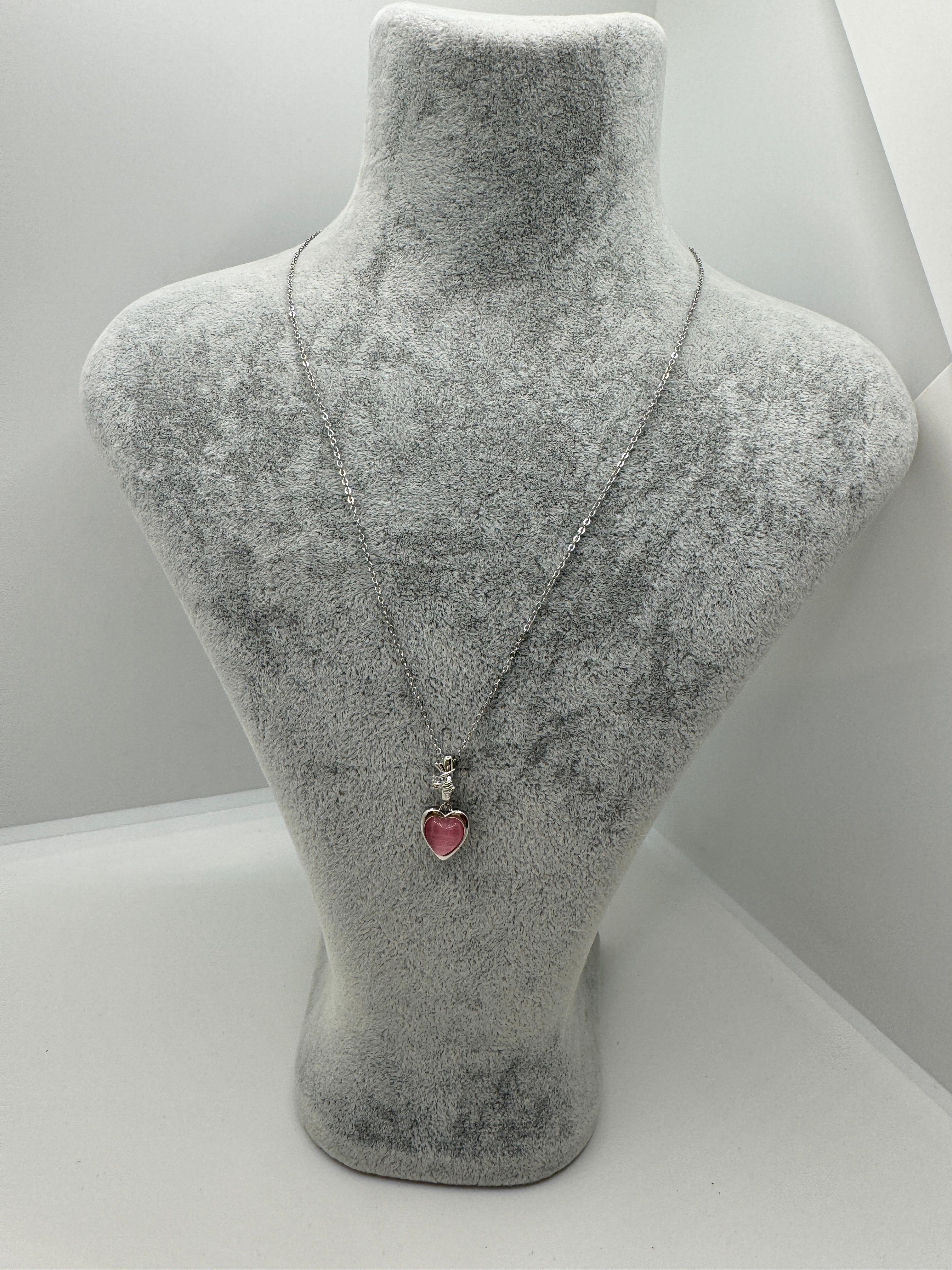 Çelik Mor Taşlı Kalp Kolye (silver)