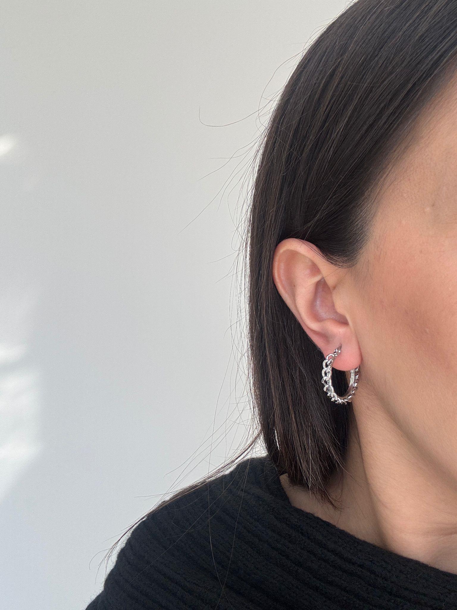 Çelik Silver Örgü Desen Küpe