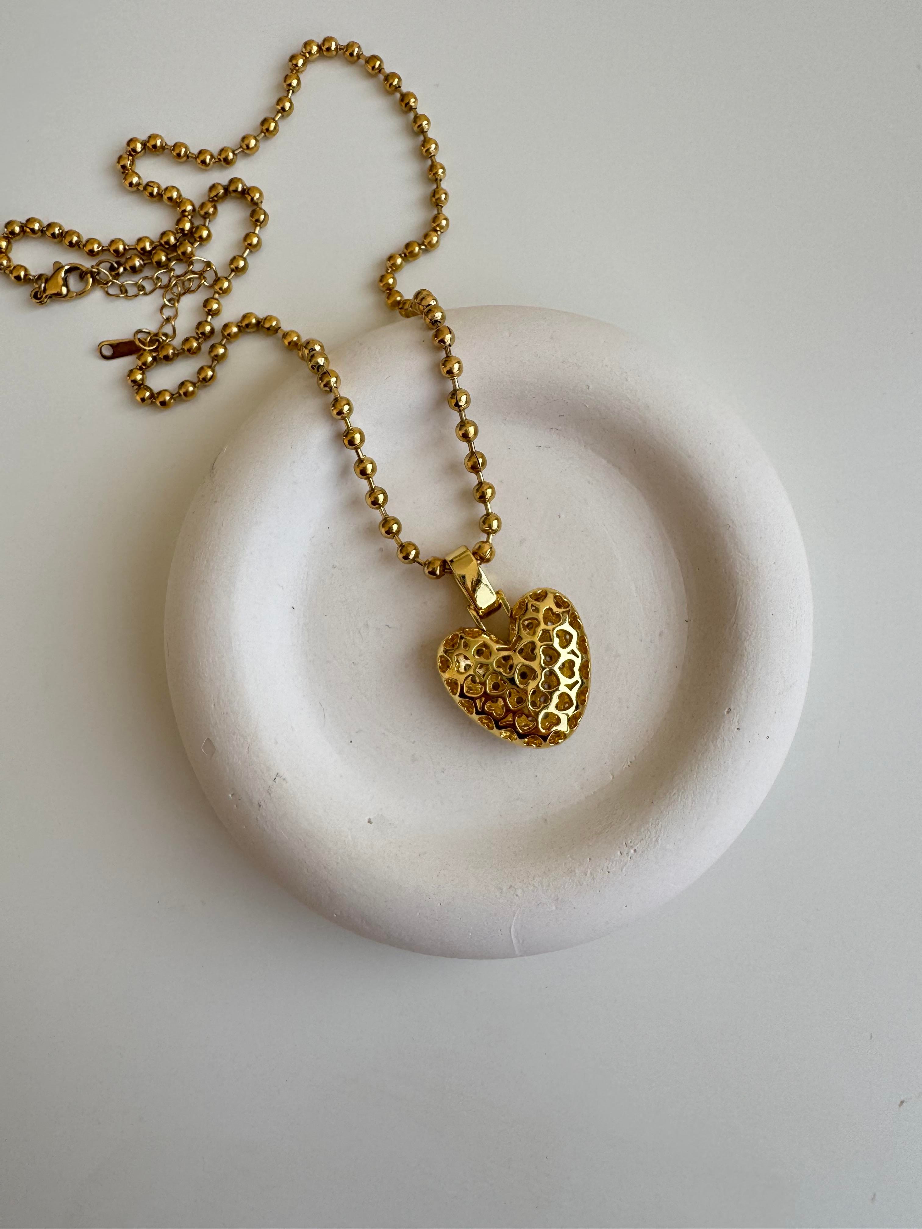 Çelik Taşlı Kalp Kolye