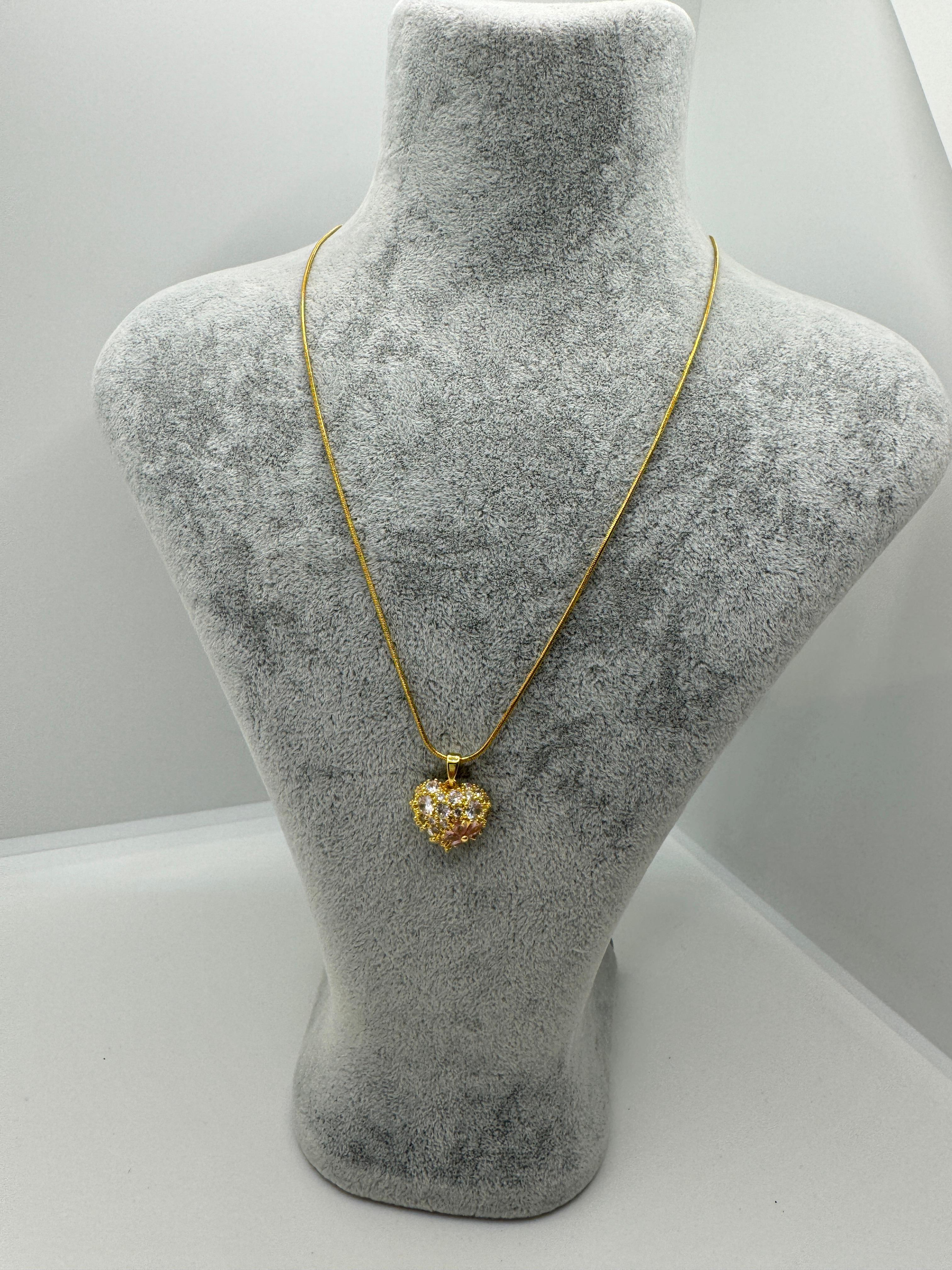 Çelik Taşlı Kalp Kolye (gold)