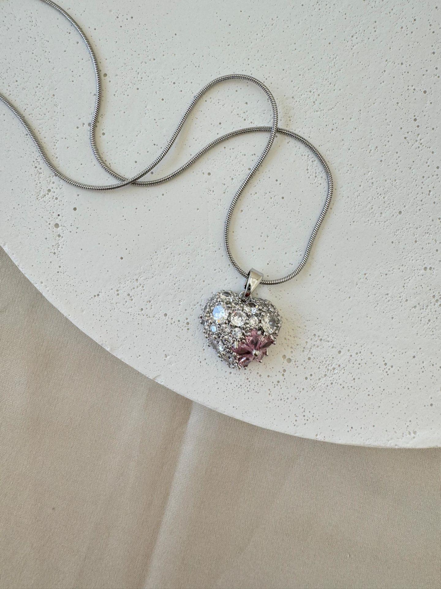 Çelik Taşlı Kalp Kolye (silver)