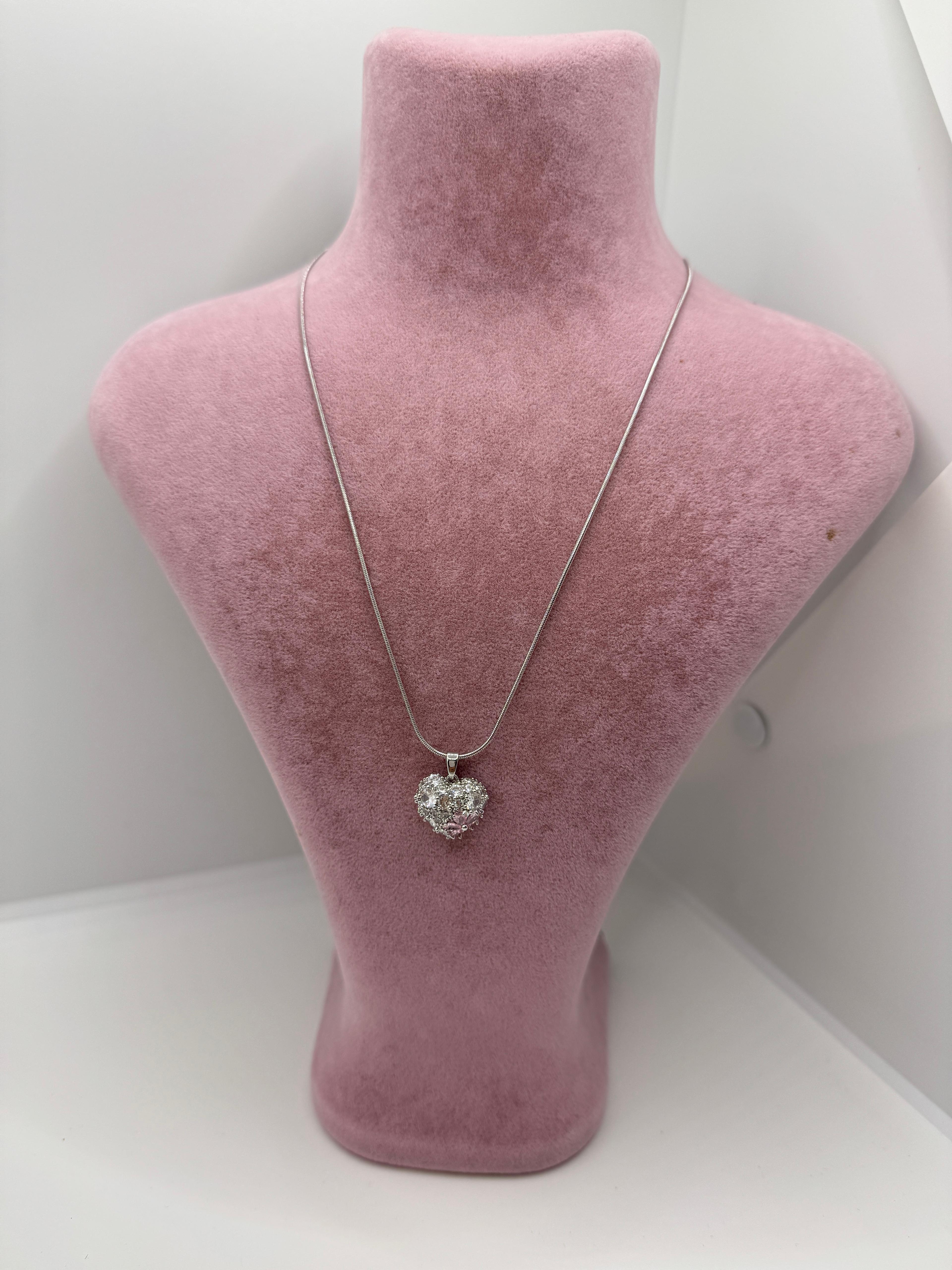 Çelik Taşlı Kalp Kolye (silver)