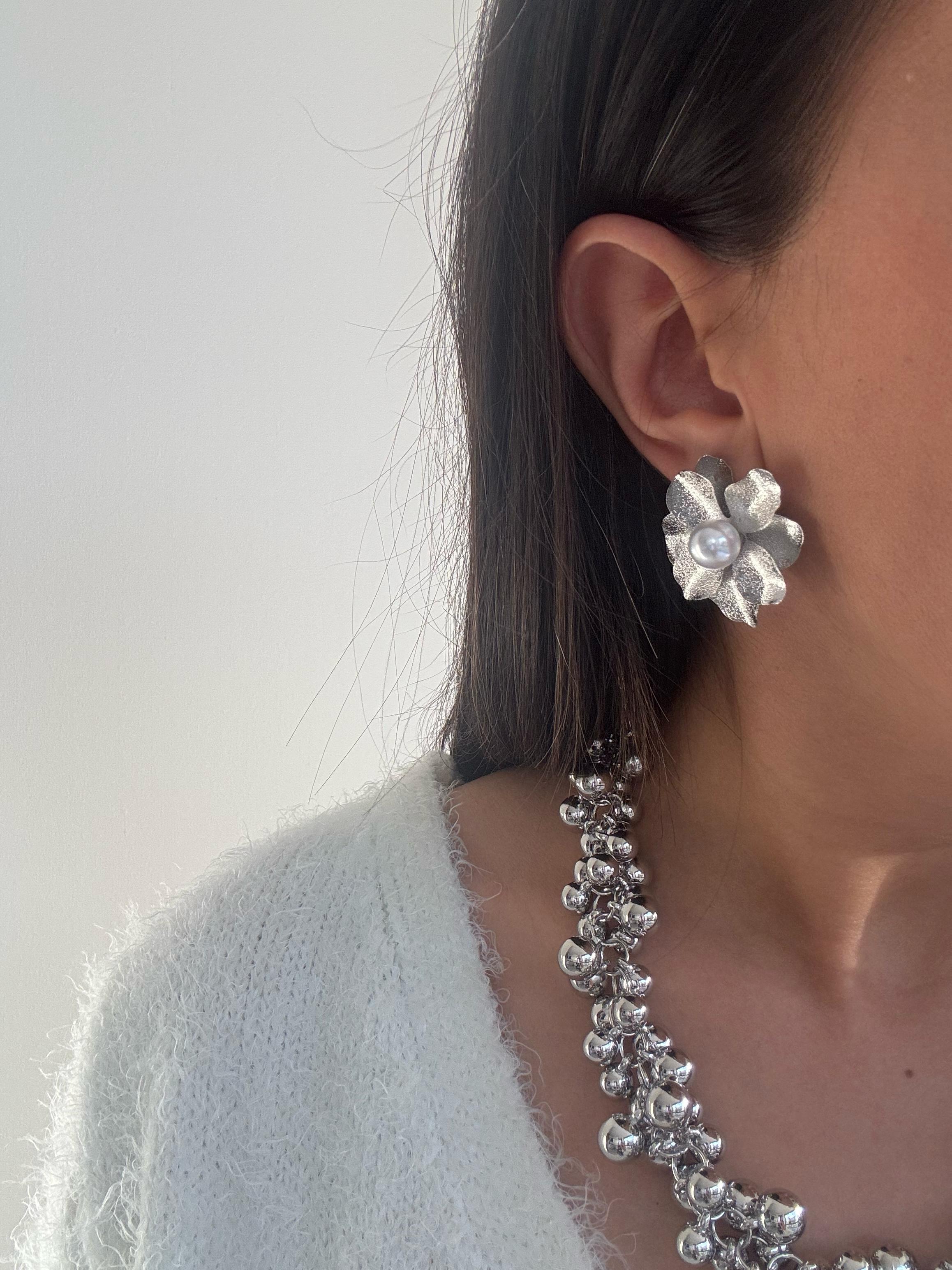 İncili Silver Çiçek Küpe