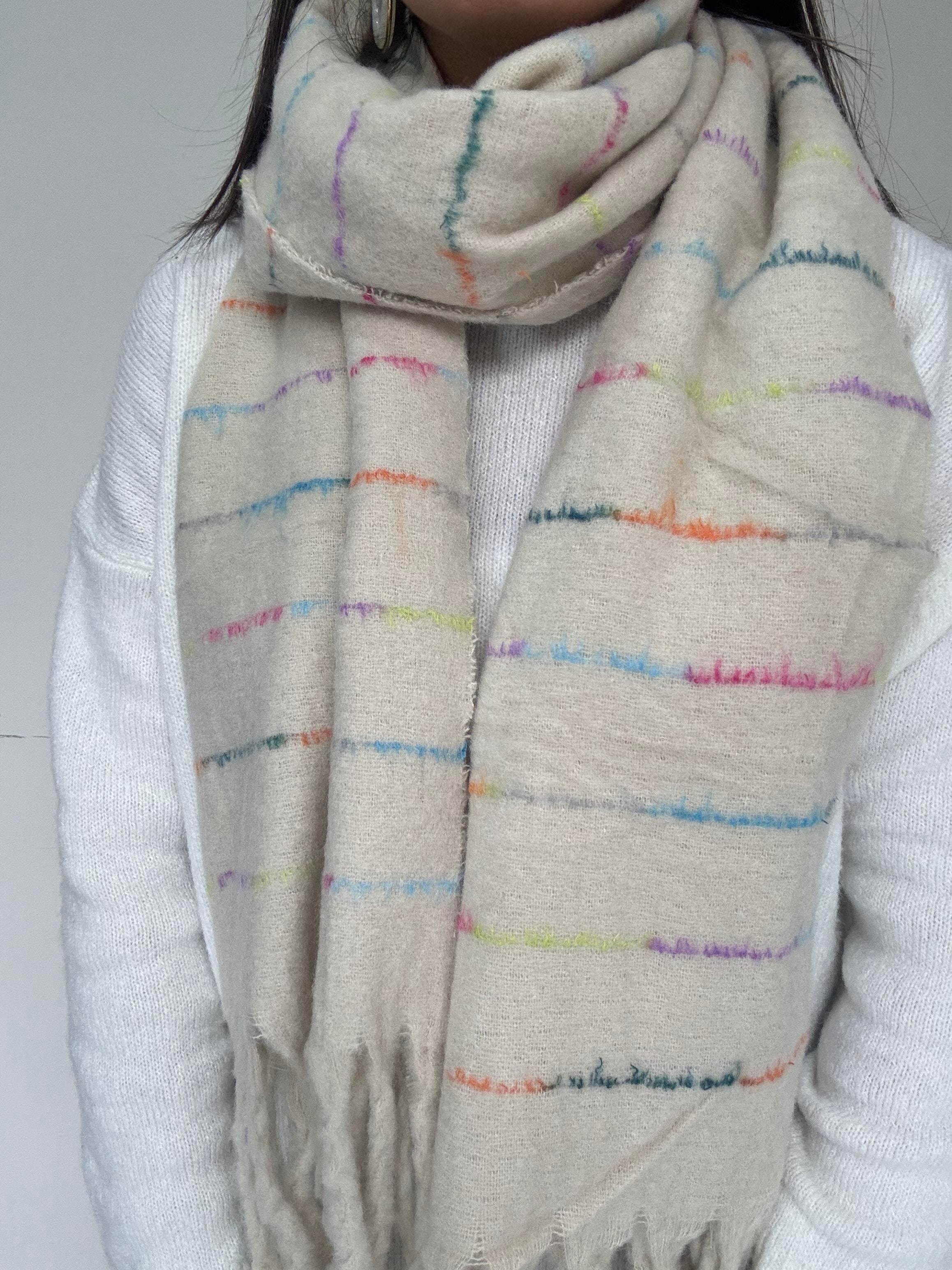 Krem Çizgili Kaşkol