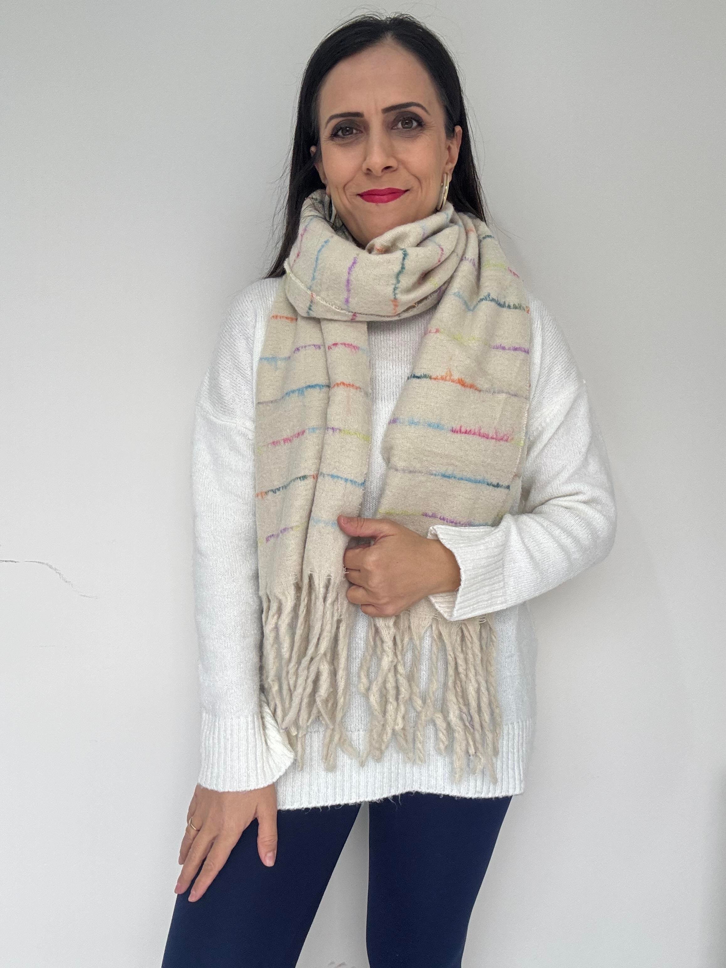 Krem Çizgili Kaşkol