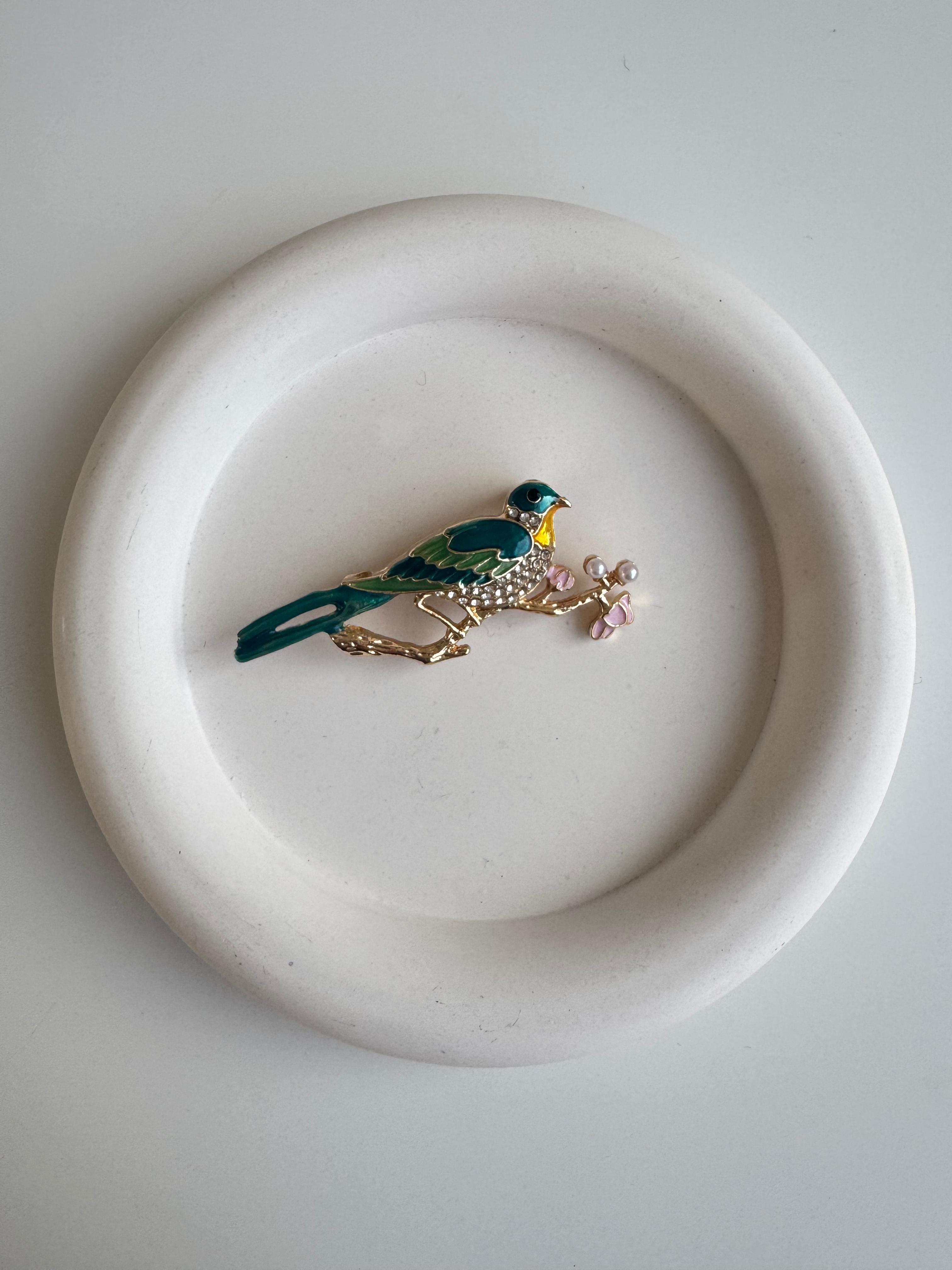 Mavi Taşlı Kuş Broş