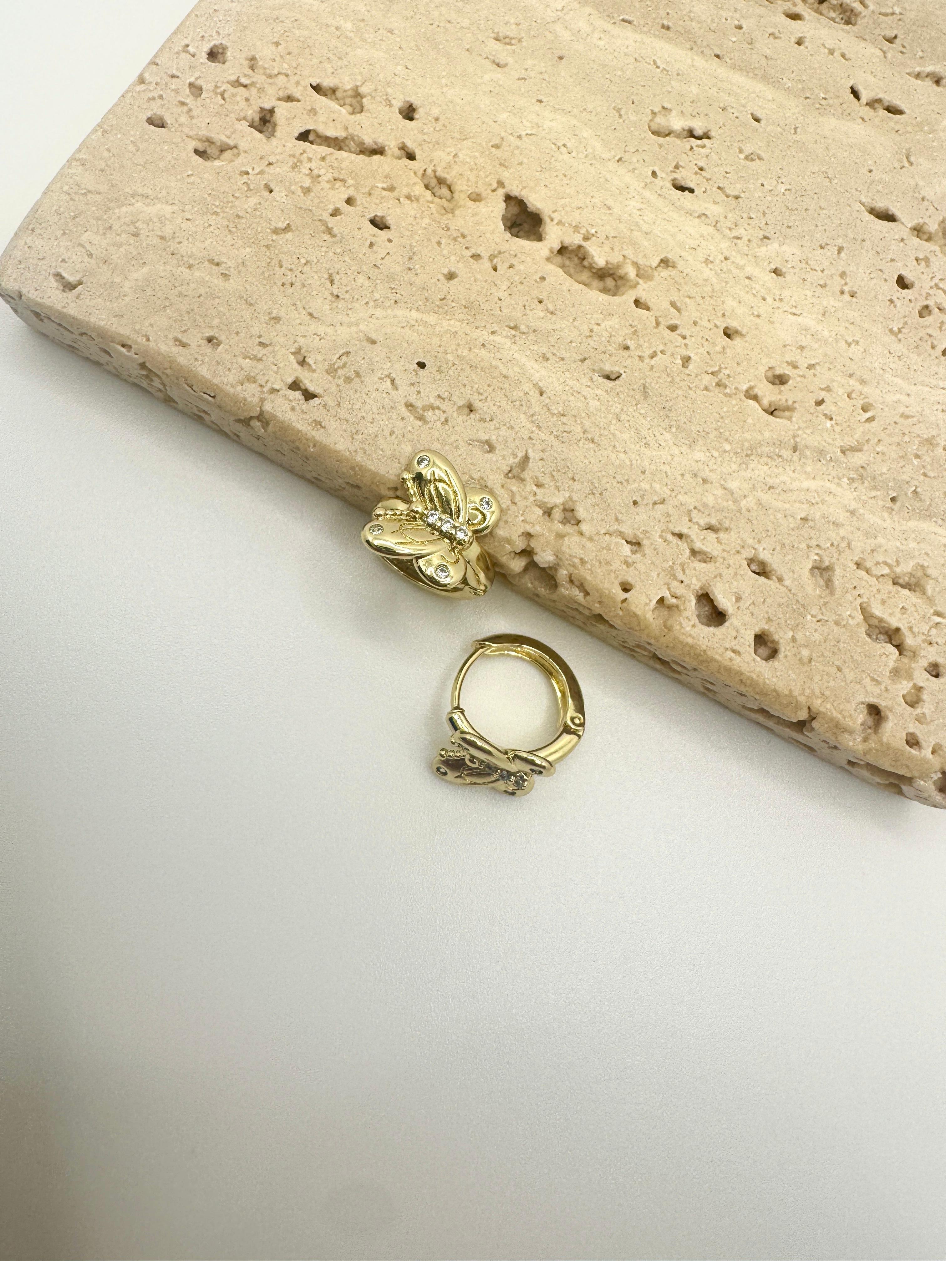 Özel Seri 14k Kelebek Taşlı Mini Halka Küpe
