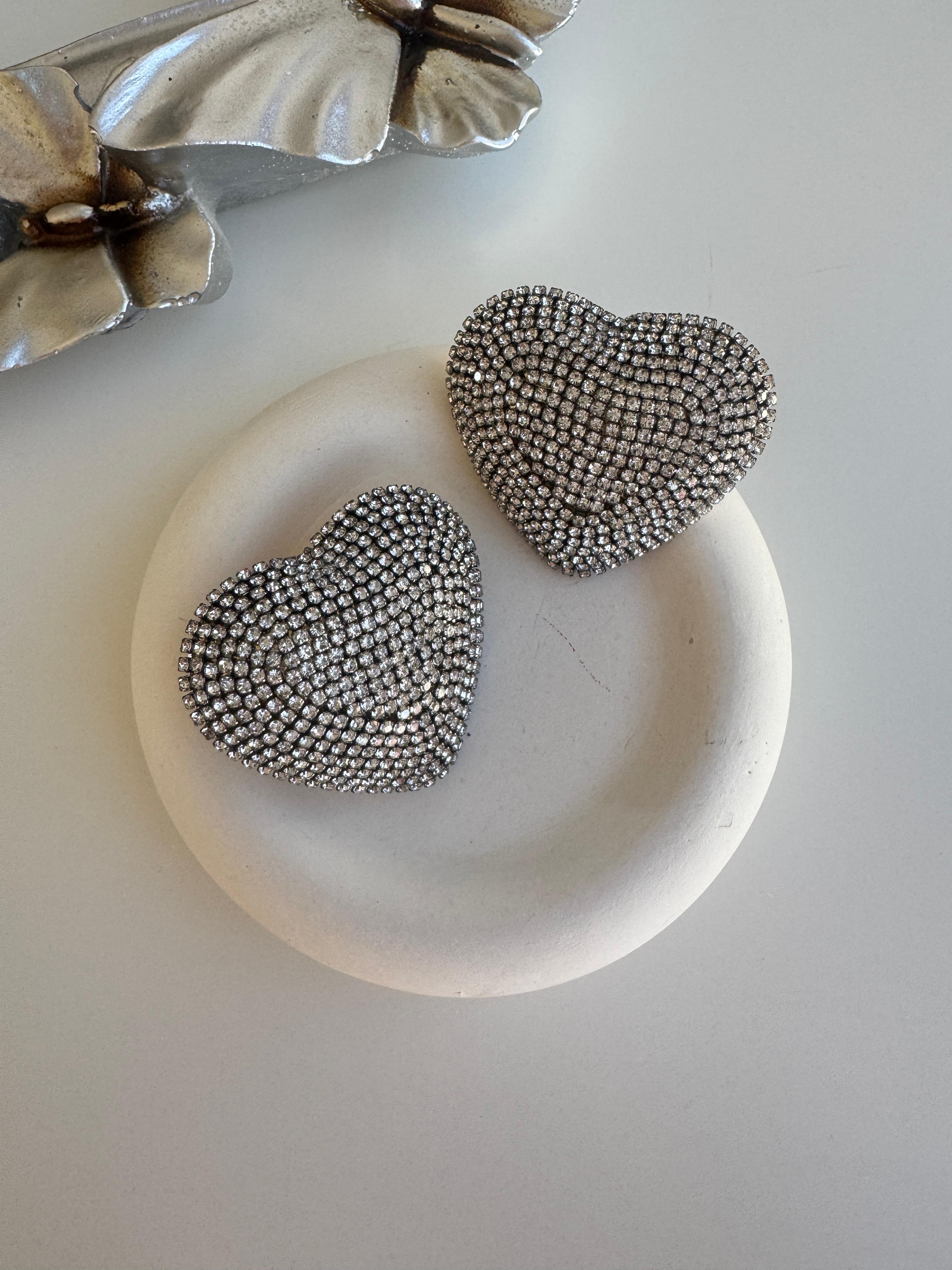 Silver Taşlı Kalp Küpe