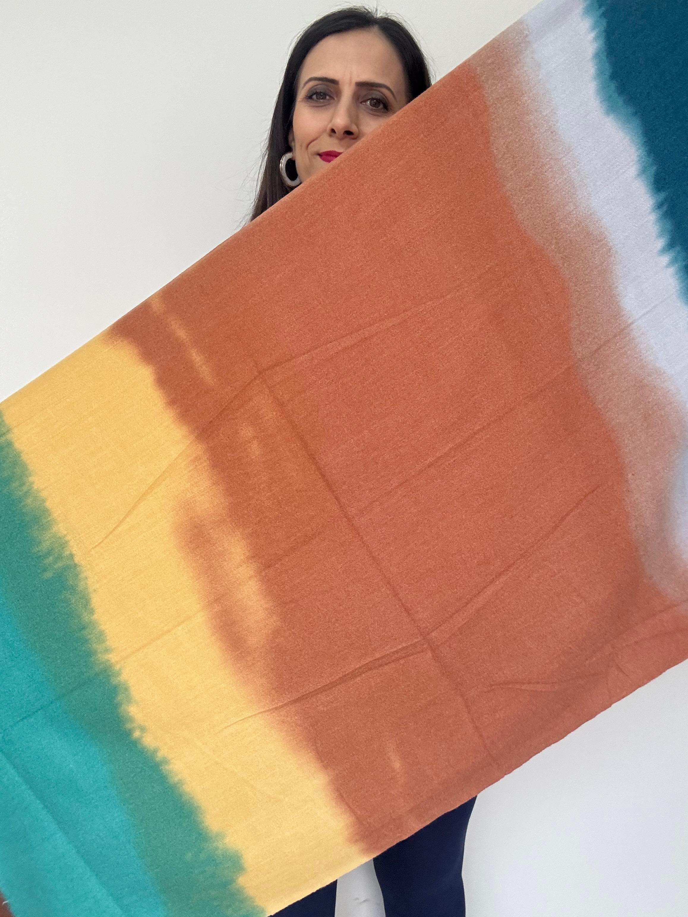 Turuncu-Mavi Batik Şal