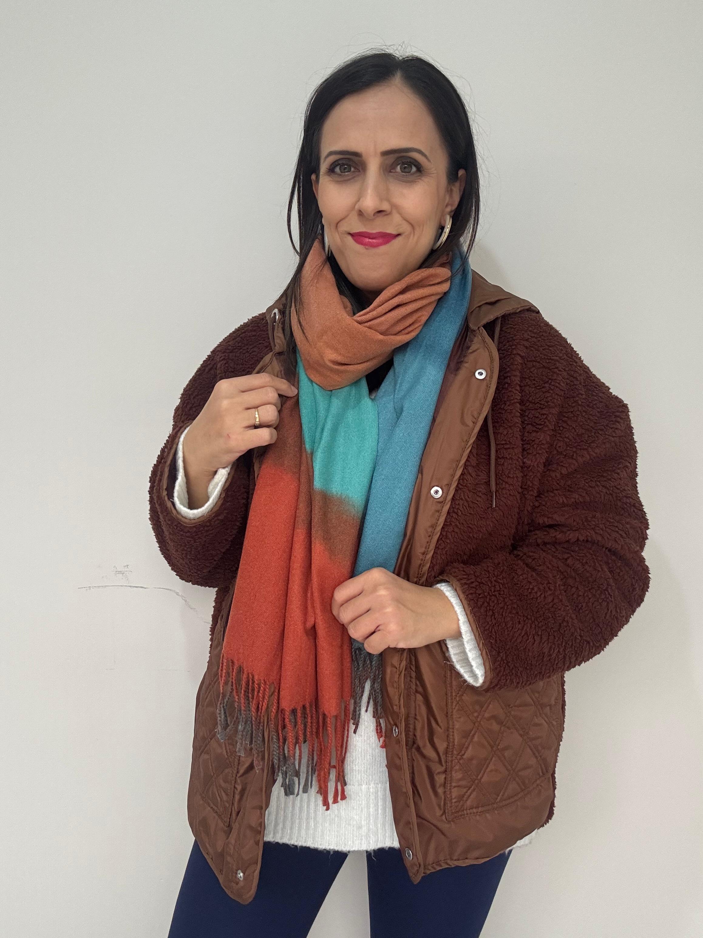 Turuncu-Mavi Batik Şal