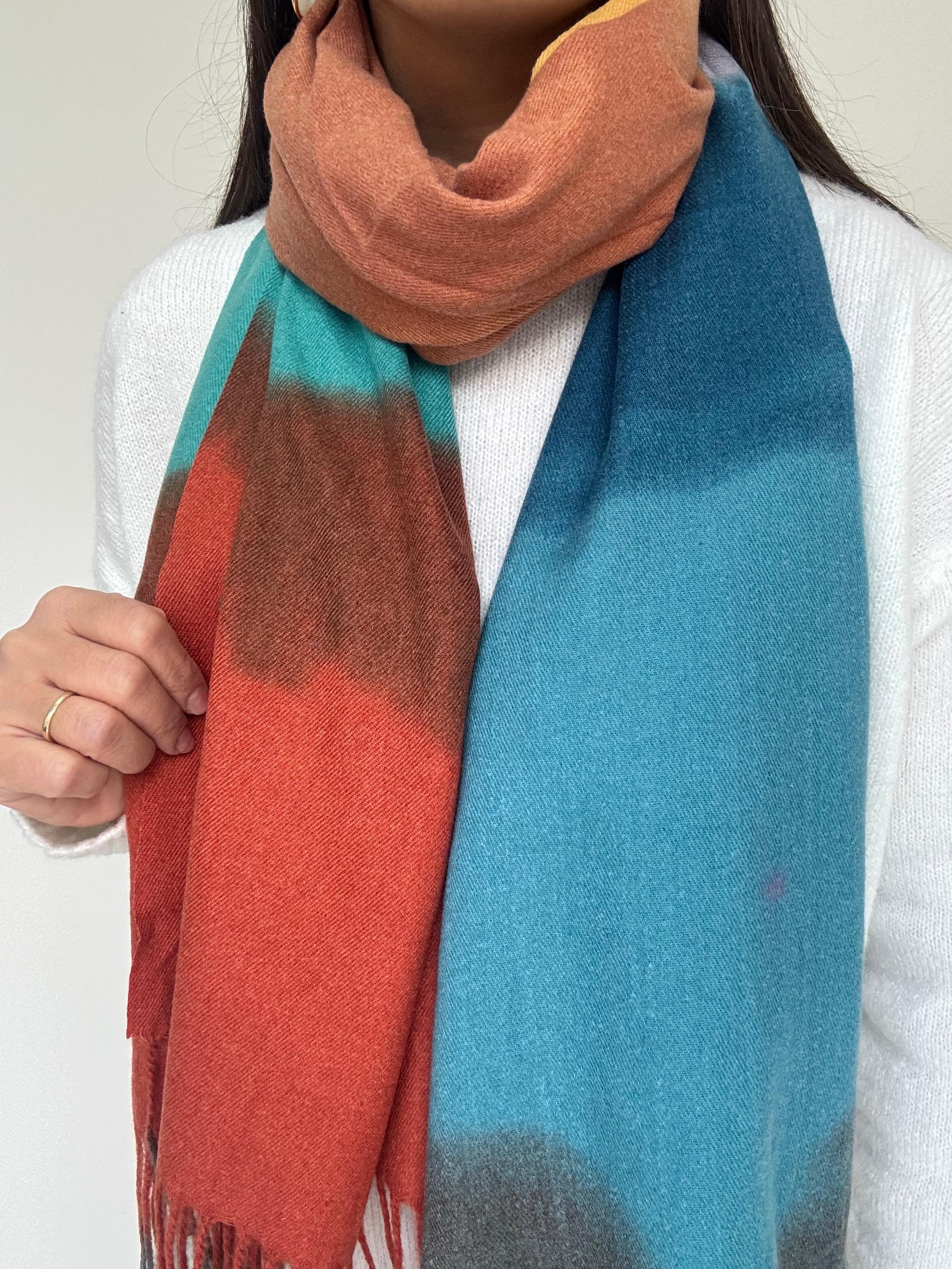 Turuncu-Mavi Batik Şal