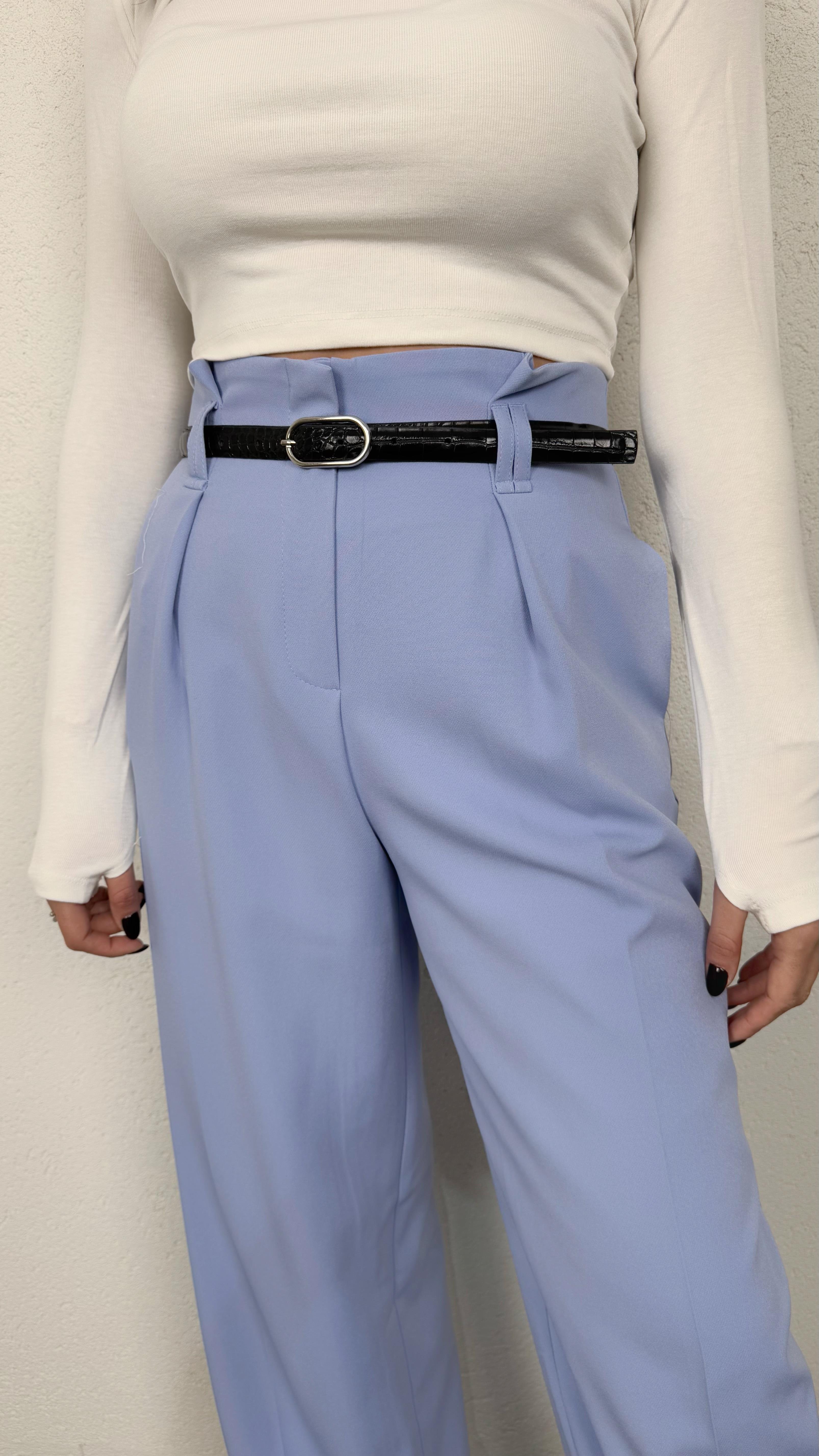 BEBE MAVİSİ KEMERLİ PALAZZO PANTOLON