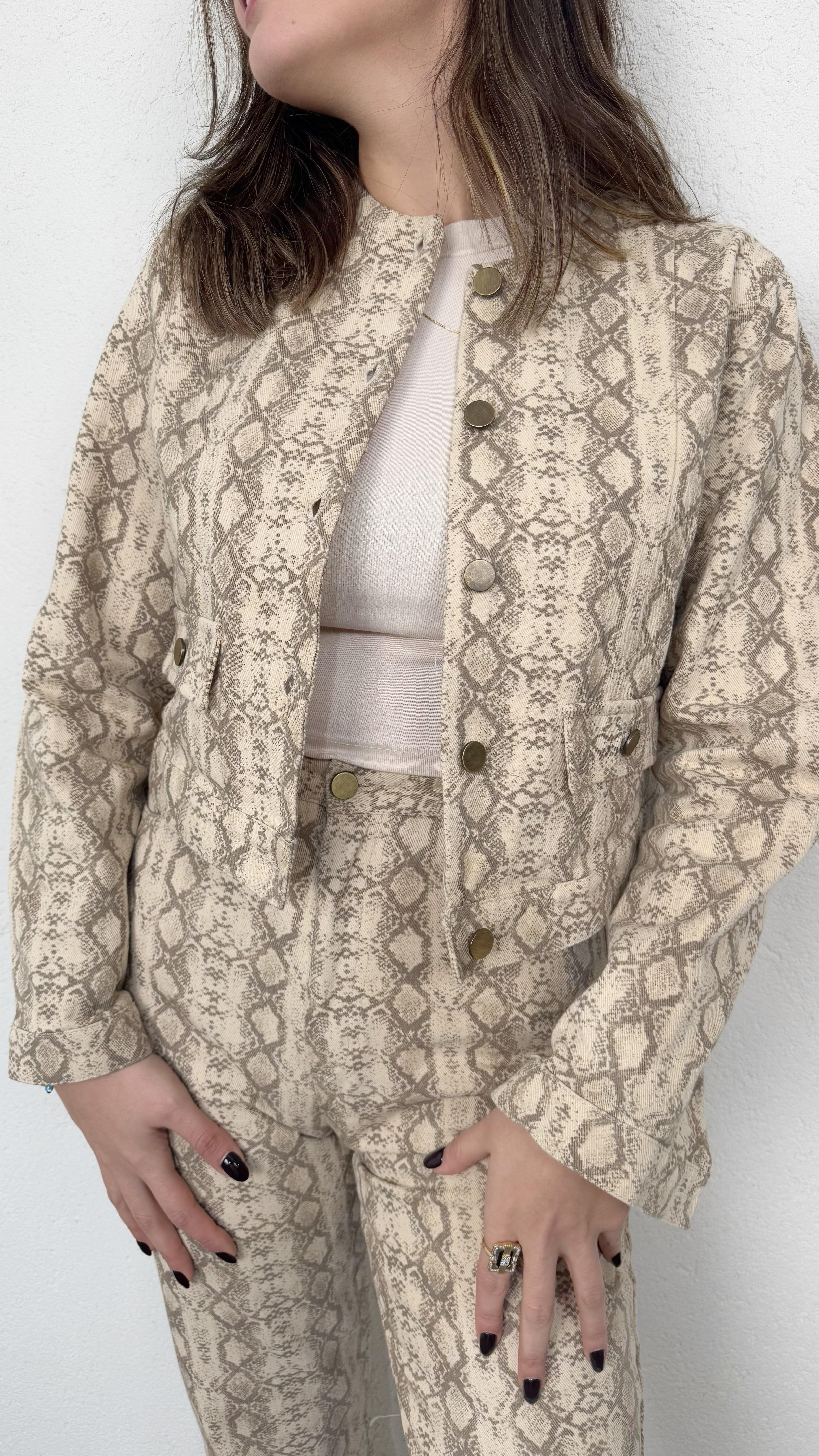 KREM YILAN DESEN PANTOLON