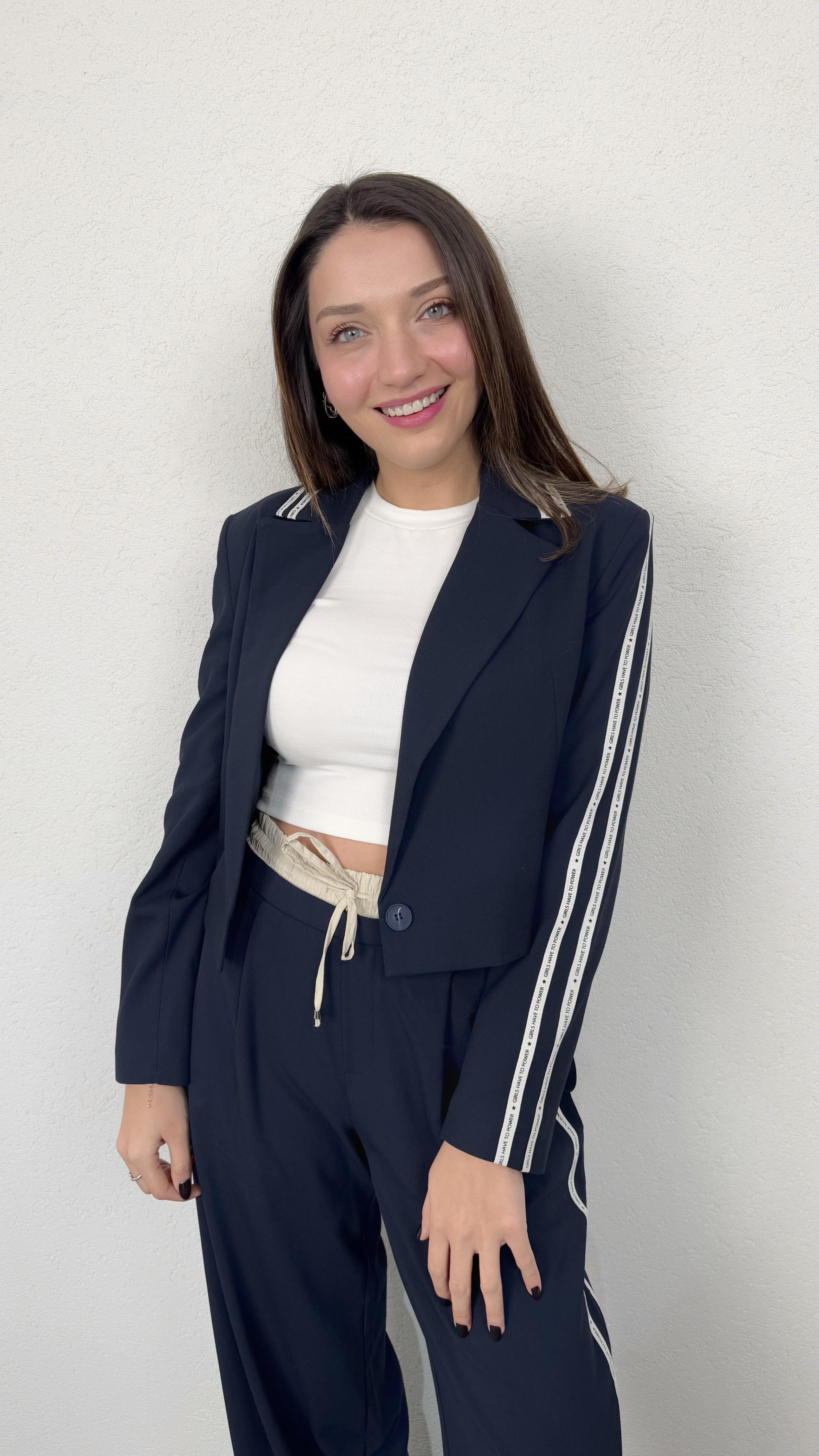LACİ ÇİZGİLİ KISA CEKET