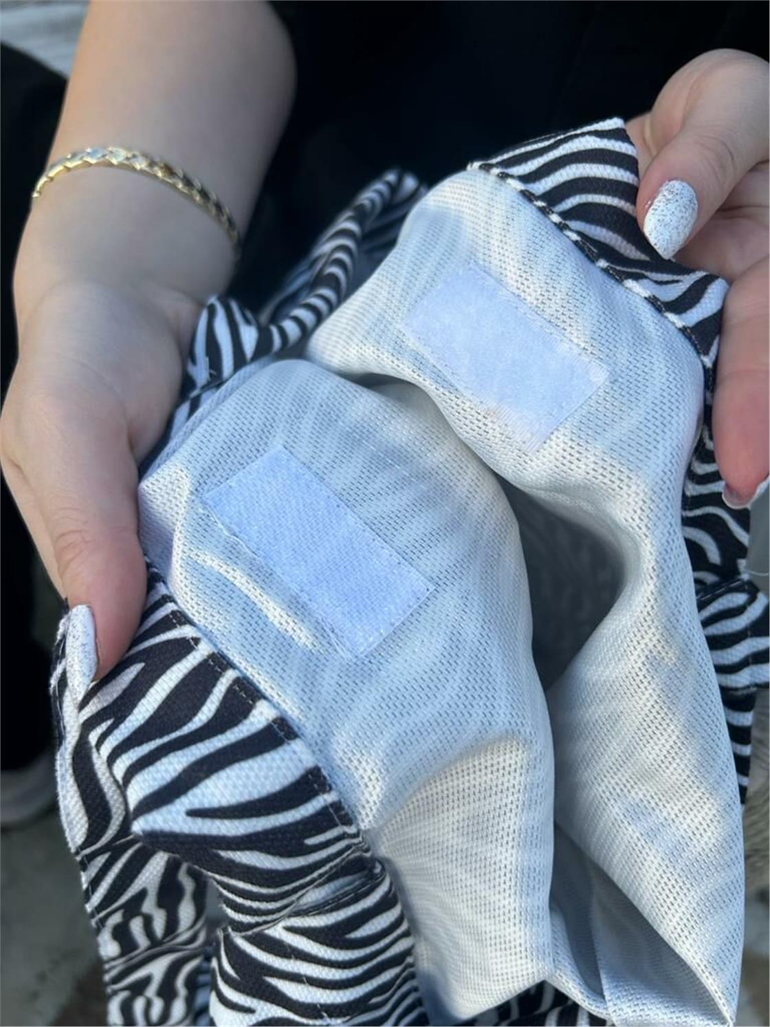 Zebra Desenli Kadın Körüklü Kumaş, Bez Kol ve Omuz Çantası
