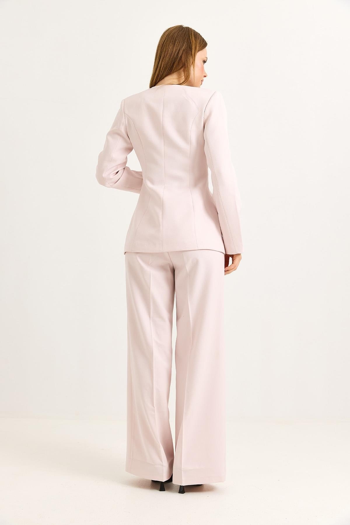 Astarlı Dokuma Blazer Ceketli Pembe Takım