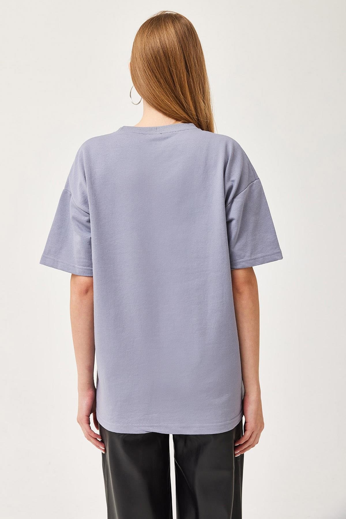 Basic Bisiklet Yaka Tshirt İndigo