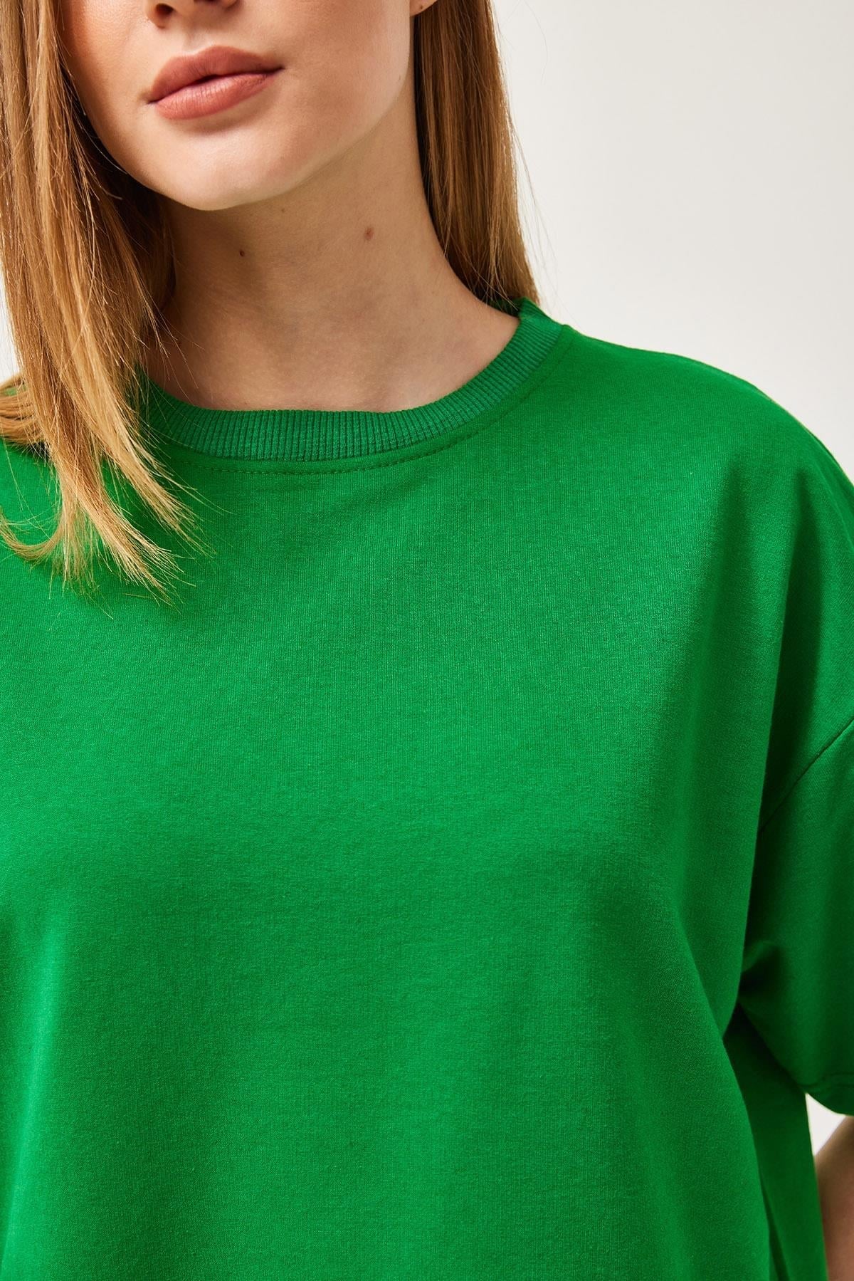 Basic Bisiklet Yaka Tshirt Yeşil