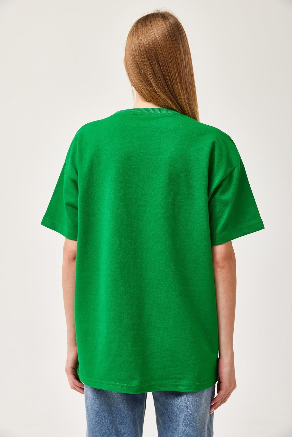 Basic Bisiklet Yaka Tshirt Yeşil