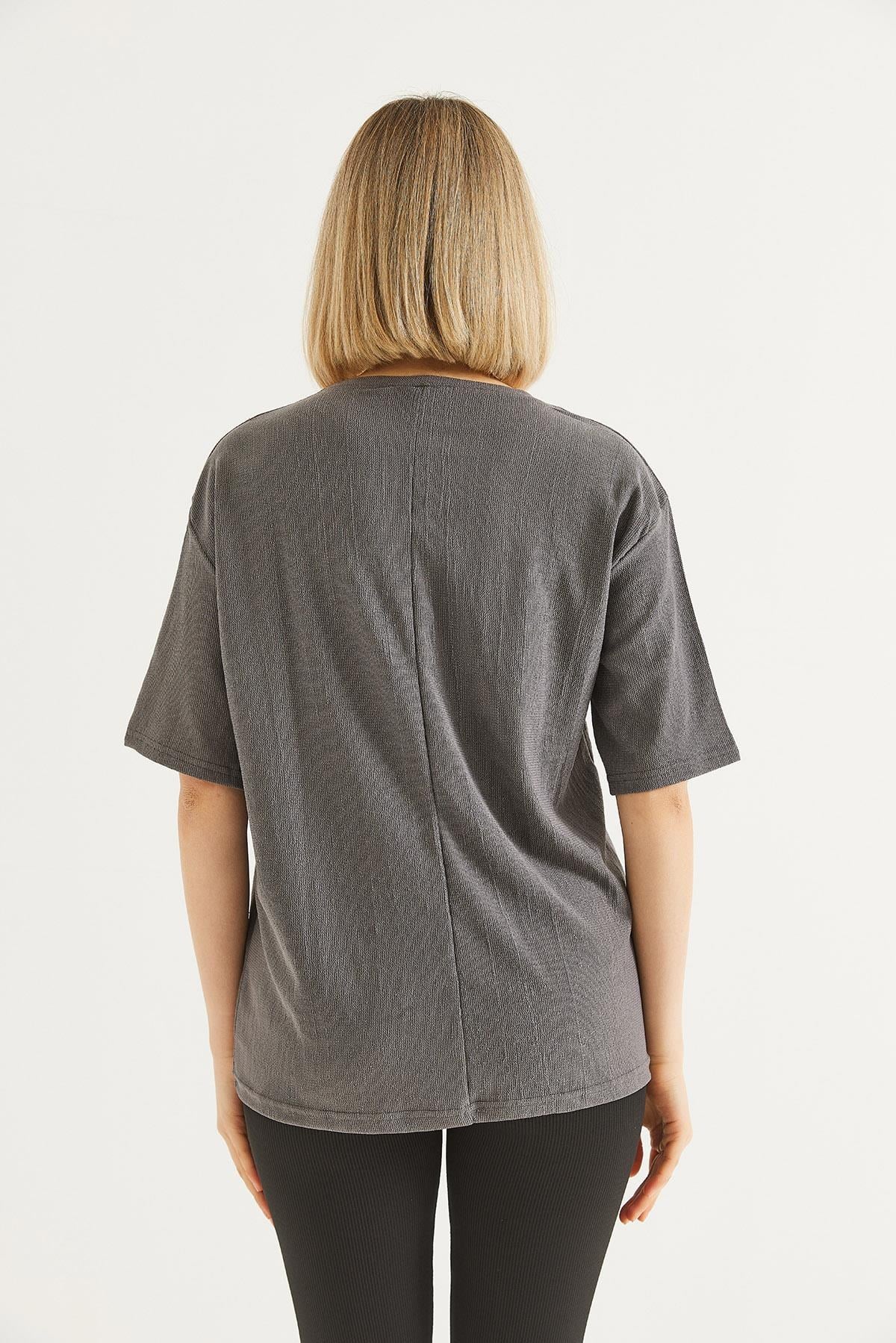 Bisiklet Yaka  Kısa Kol Basic Tshirt Gri