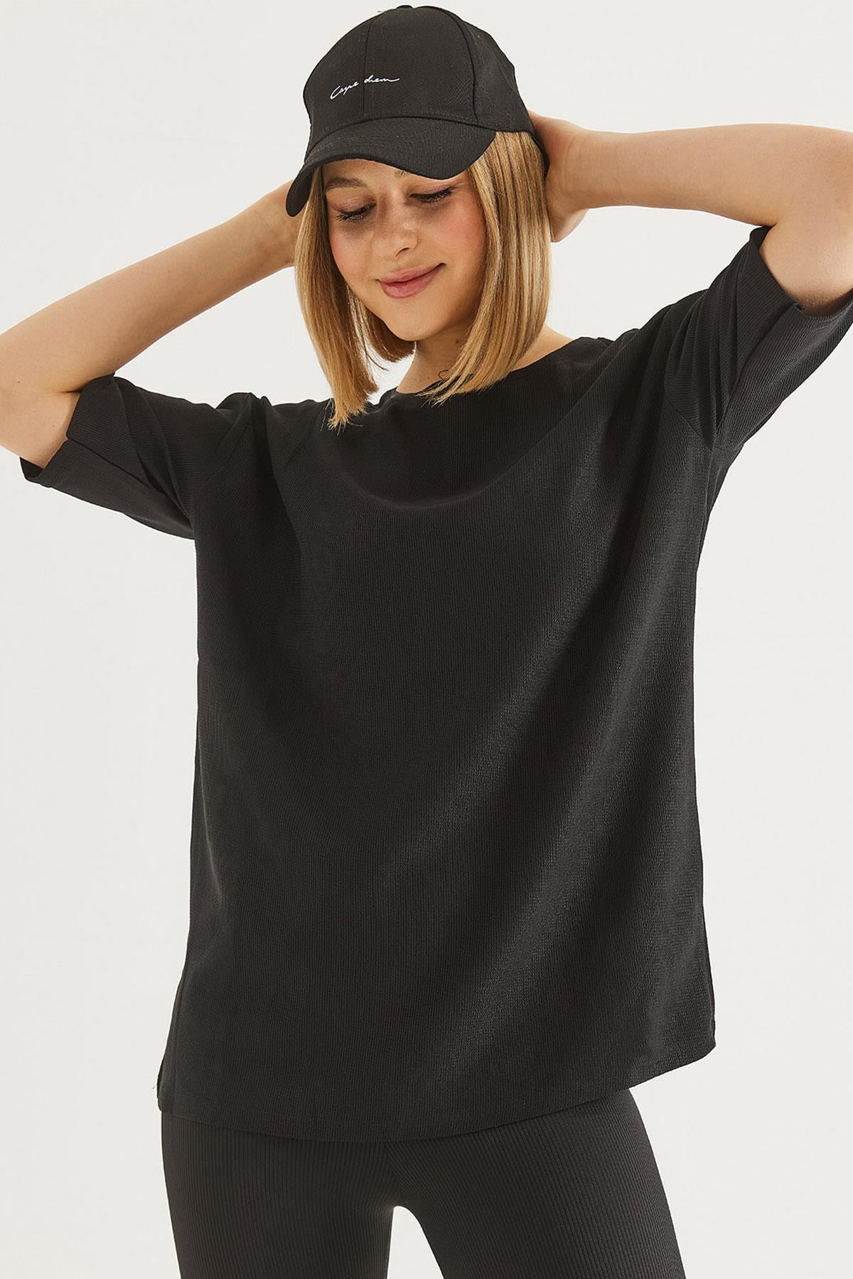 Bisiklet Yaka  Kısa Kol Basic Tshirt Siyah
