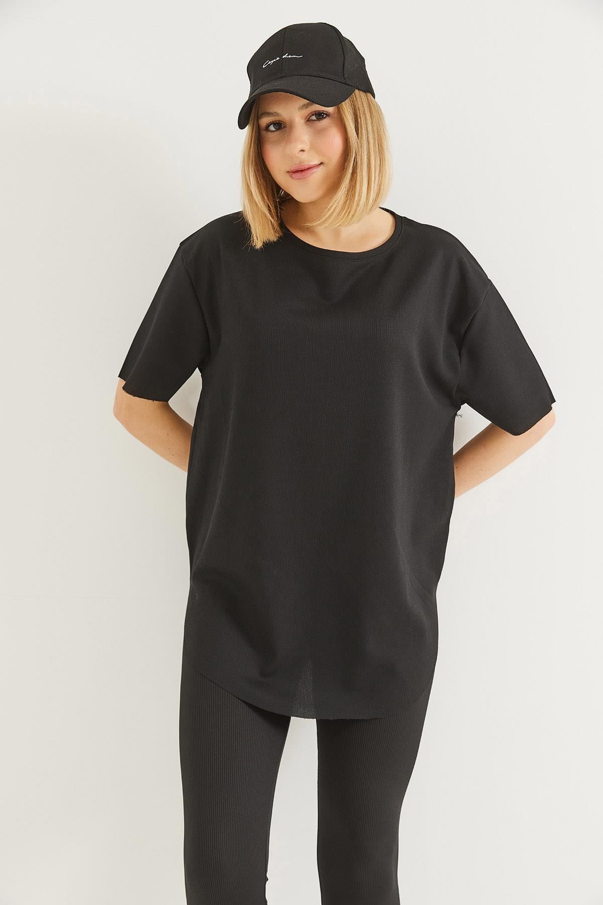 Bisiklet Yaka  Kısa Kol Basic Tshirt Siyah