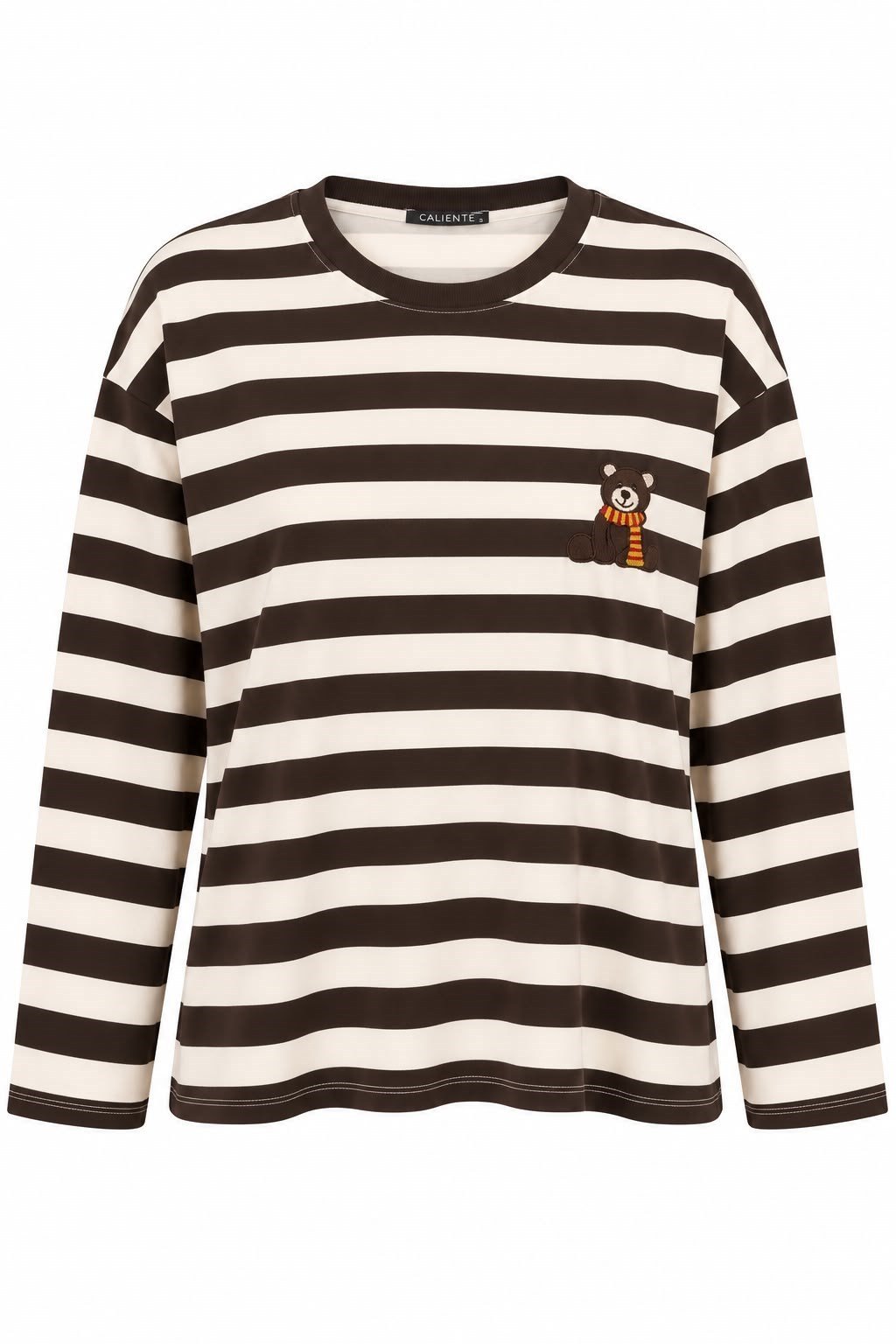 Kadın Ayıcık Baskılı Bisiklet Yaka Oversize Sweatshirt Kahverengi