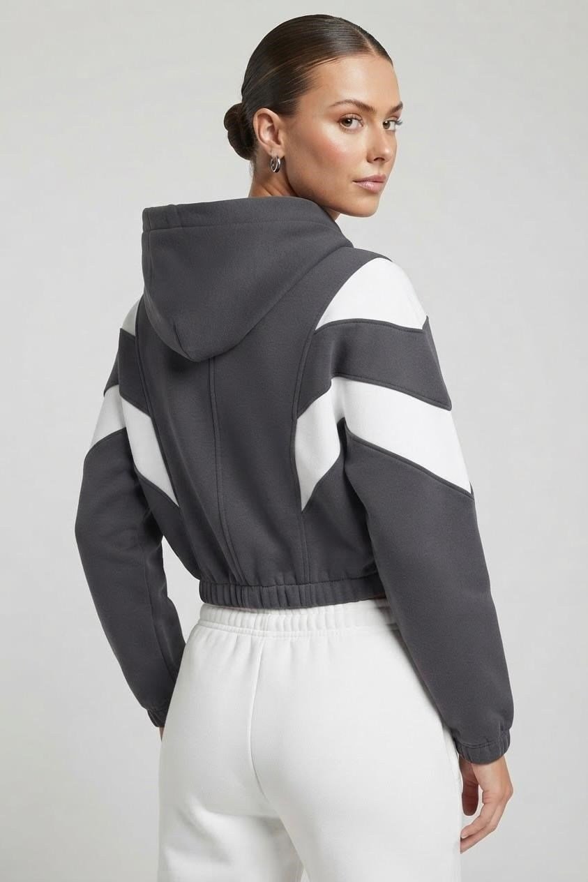 Kadın Beli Lastikli Şerit Detaylı Kapüşonlu Sweat Antrasit