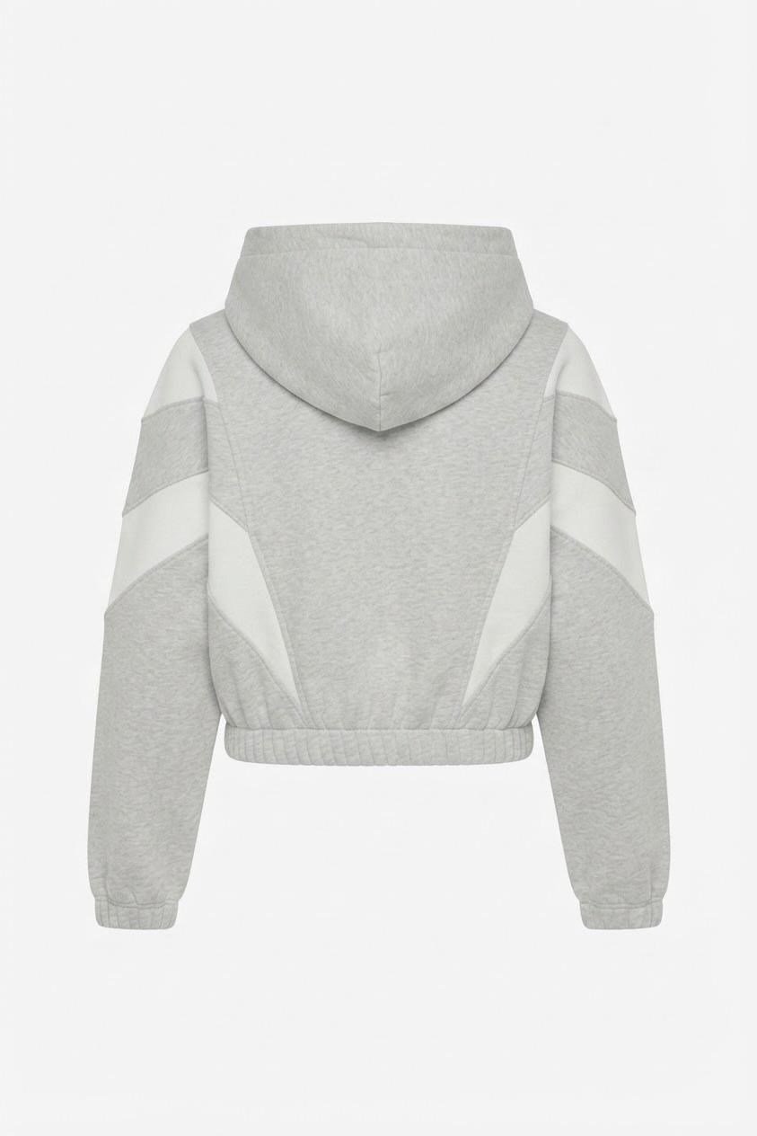 Kadın Beli Lastikli Şerit Detaylı Kapüşonlu Sweat Gri