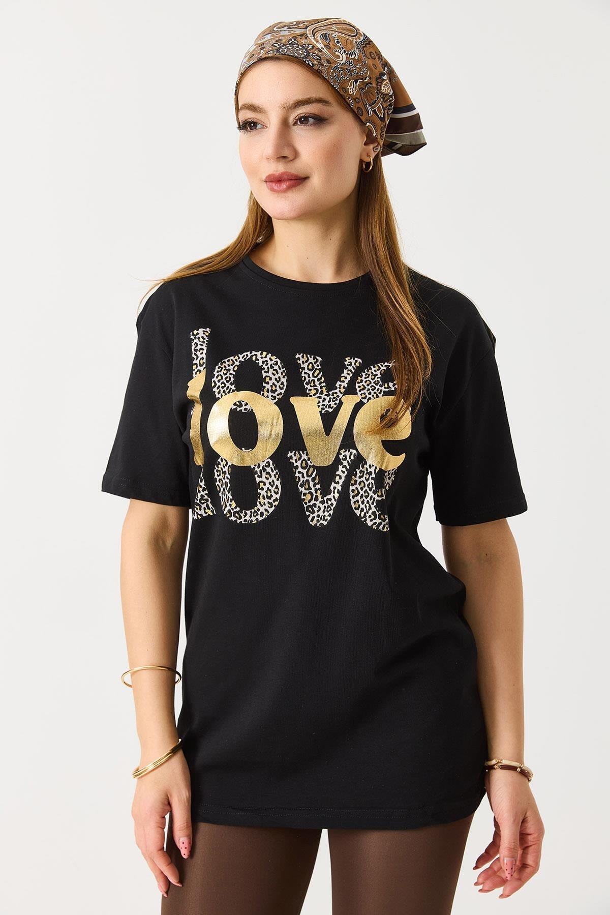 Kadın Bisiklet Yaka Kısa Kol Basic Tshirt Siyah